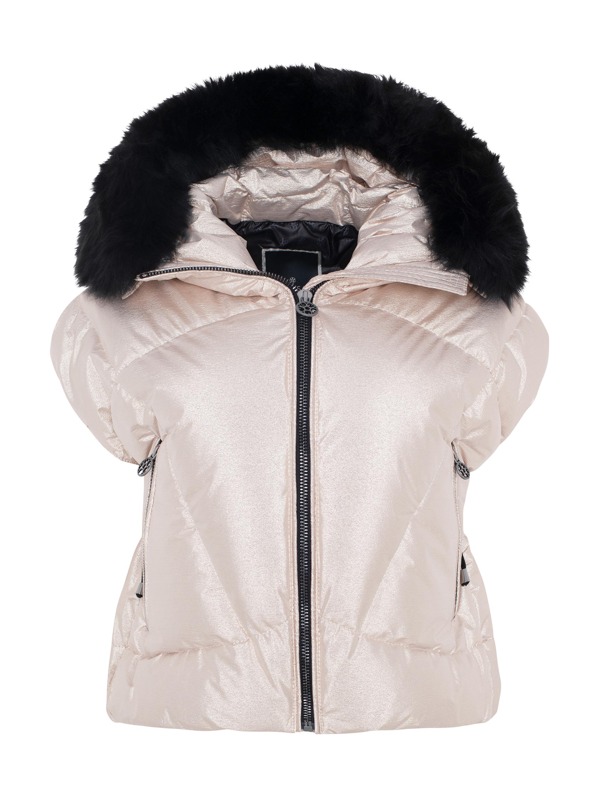 Gorski Women's Apres-Ski Vest with Detachable Toscana Shearling Lamb Hood Trim - Gold