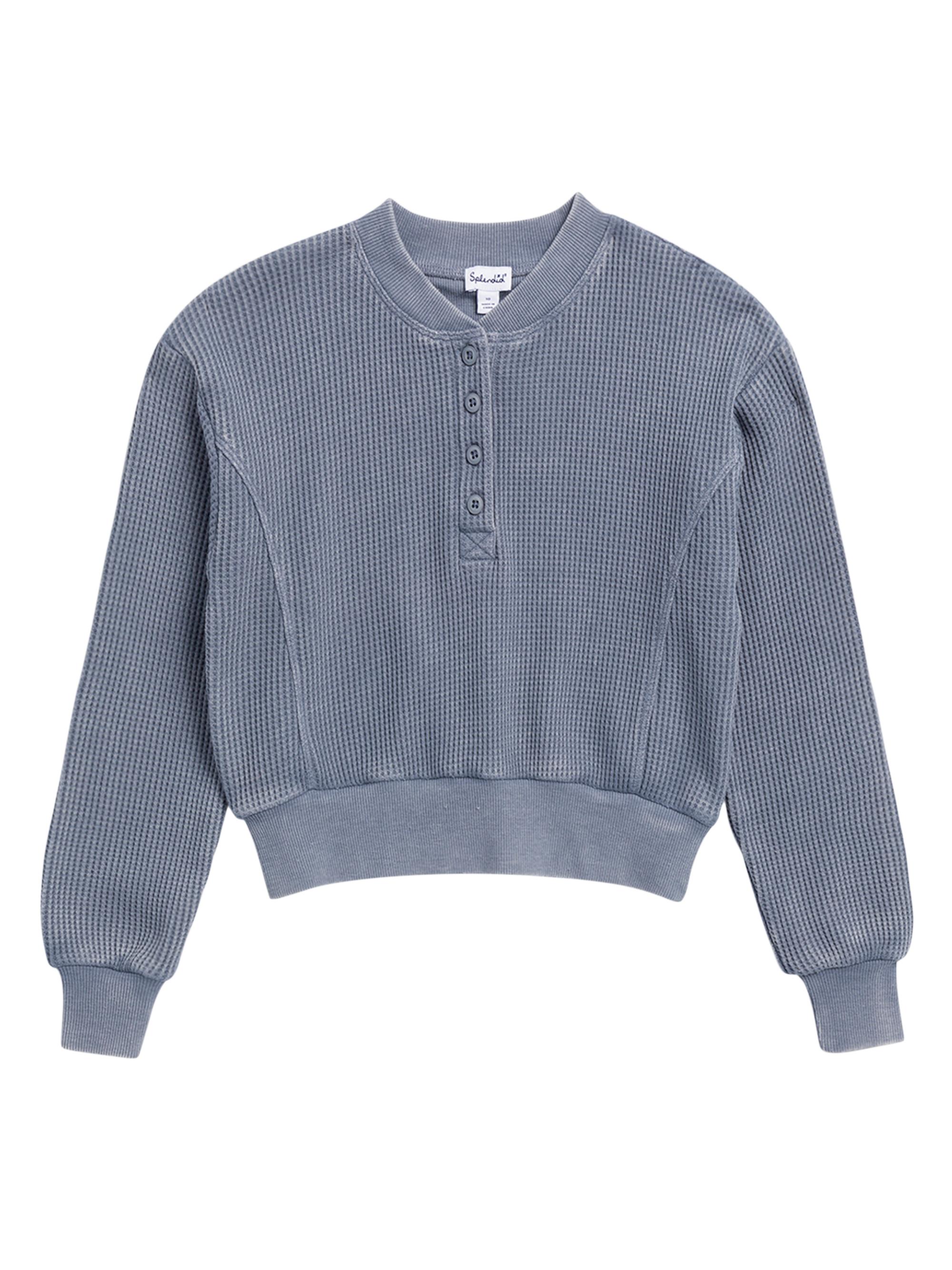 Splendid Girl's Thermal Henley Sweatshirt - Ash Navy