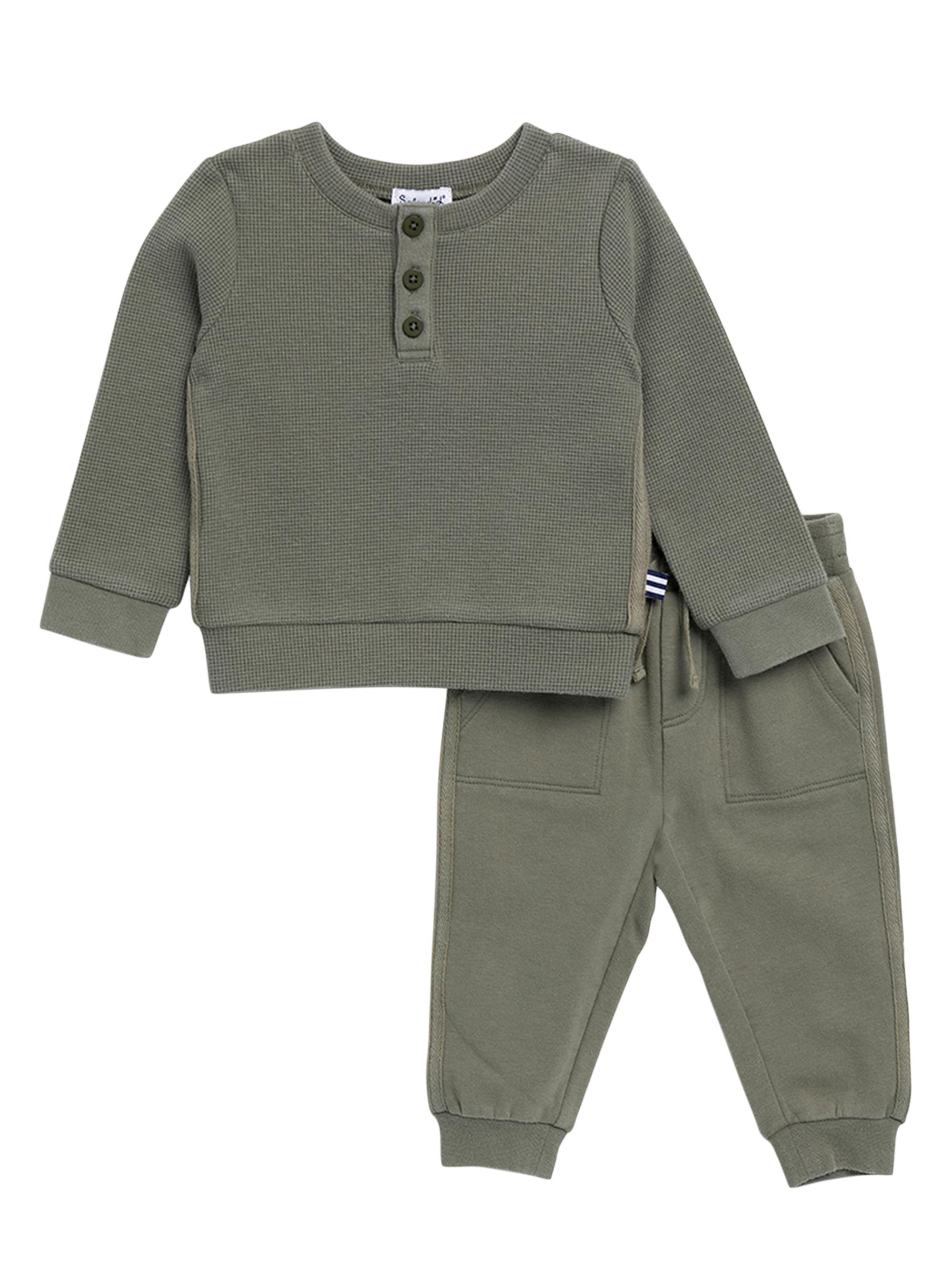 Splendid Baby Boy's Adventure Thermal Henley & Joggers Set - Olive 12 Months