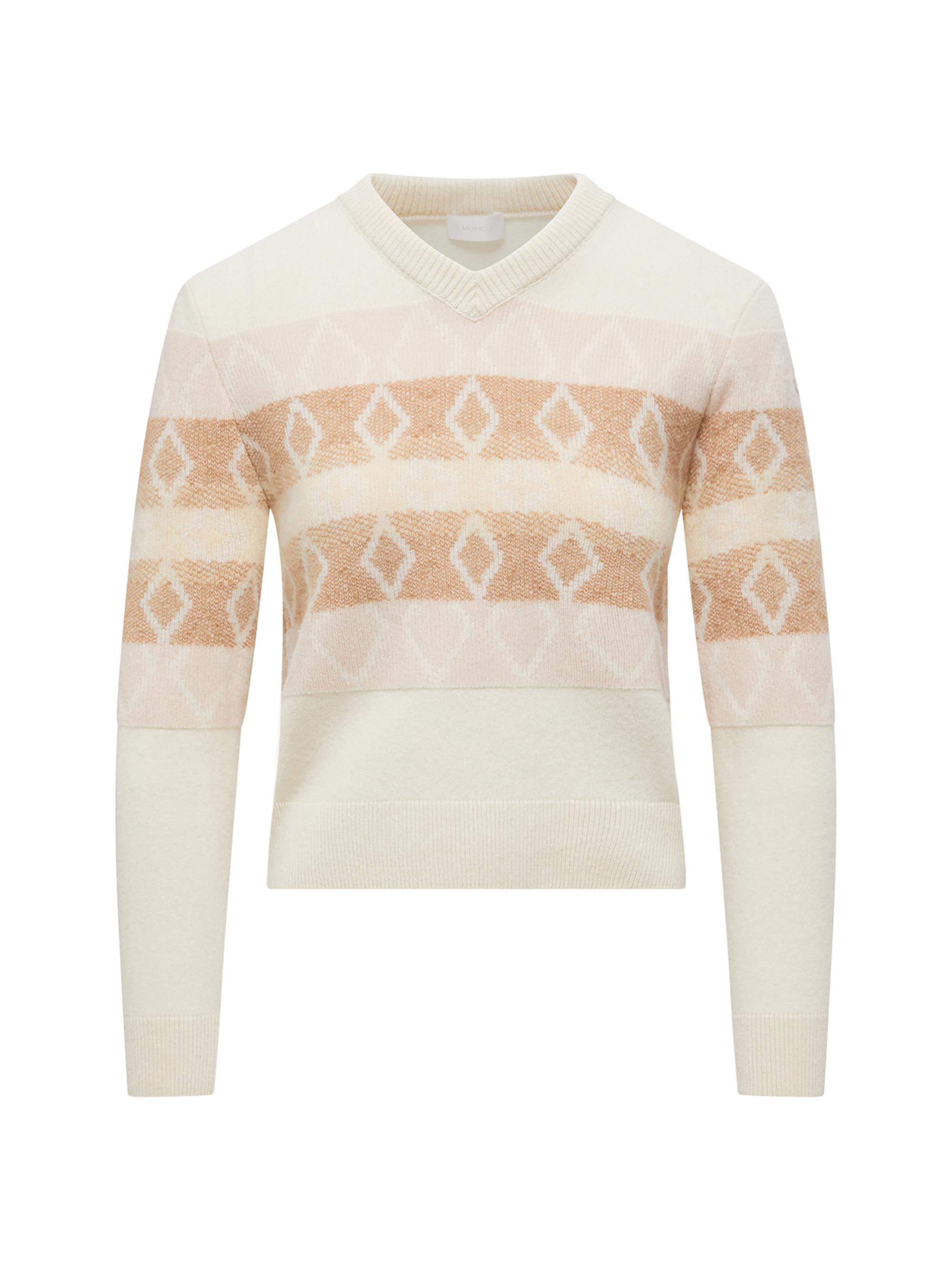 Moncler Women's V-Neck Sweater in Wool - White Pink