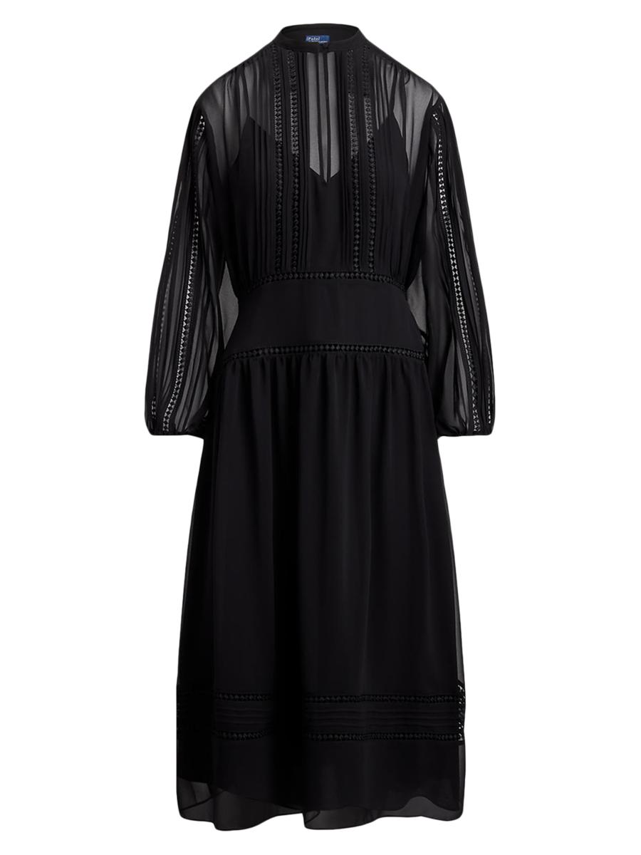 Polo Ralph Lauren Lace-Trim Georgette Midi-Dress | Saks Fifth Avenue
