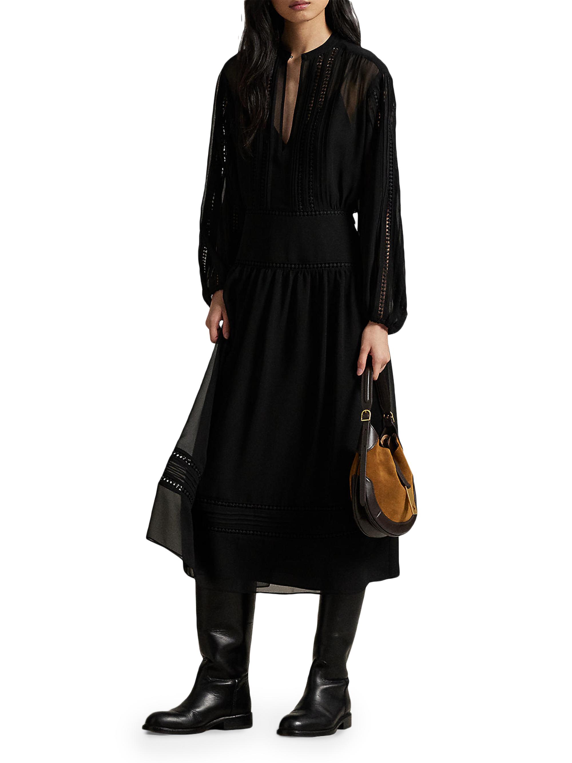 Polo Ralph Lauren Lace-Trim Georgette Midi-Dress | Saks Fifth Avenue