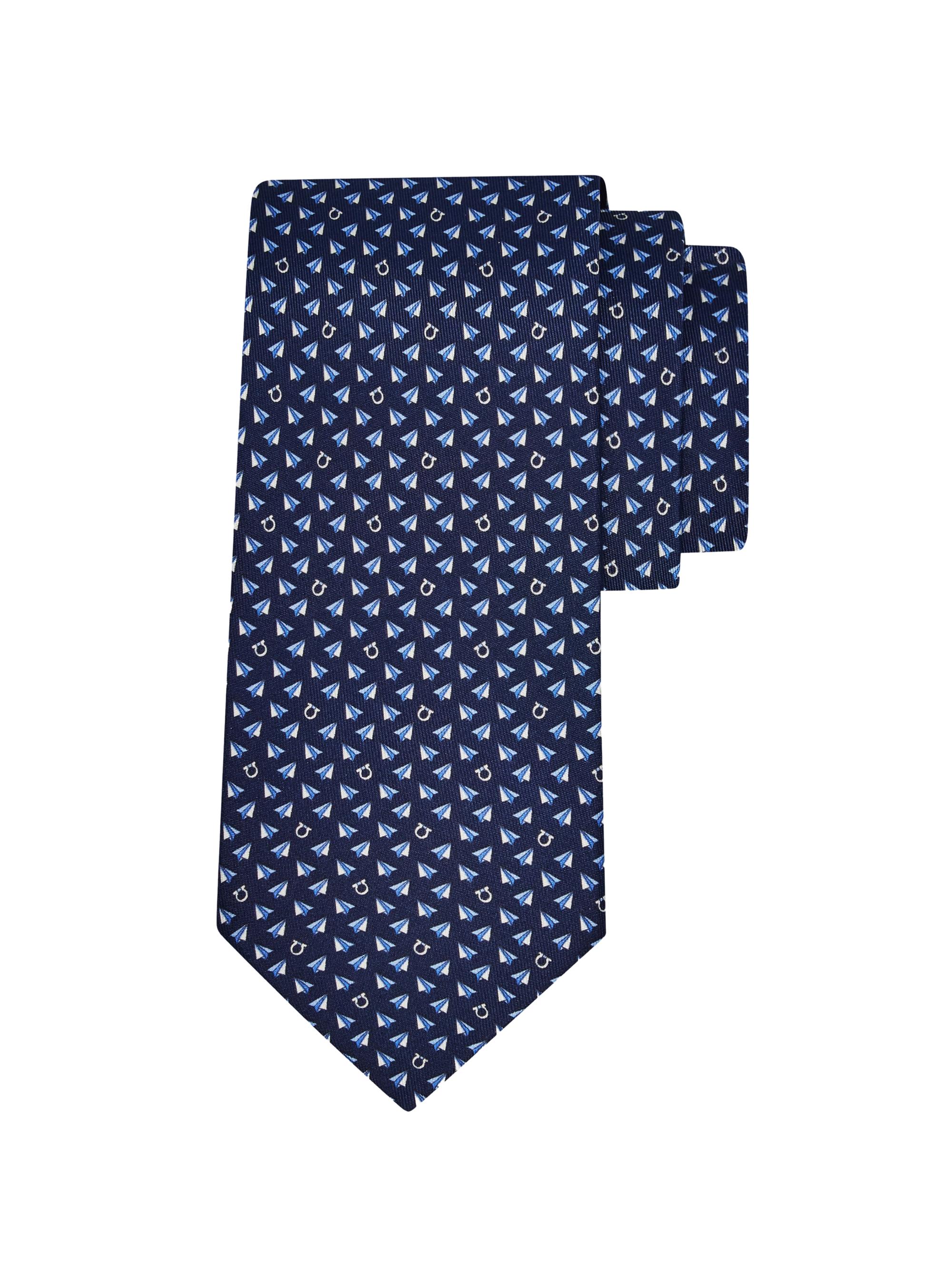 FERRAGAMO Men's Bussola Paper Airplanes Silk Tie - Blue