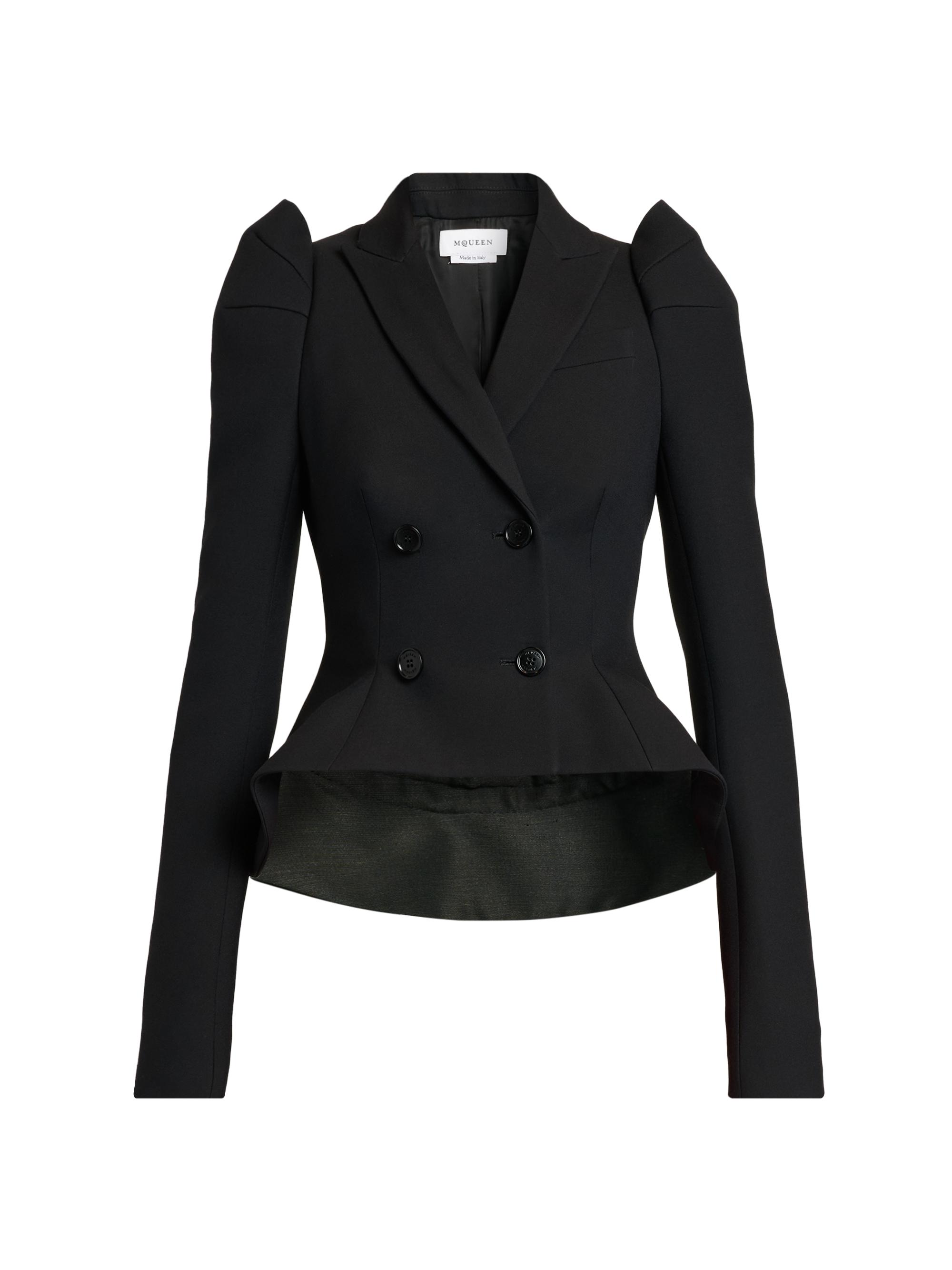 McQueen Women's Stretch-Wool Crop Double-Breasted Blazer - Black