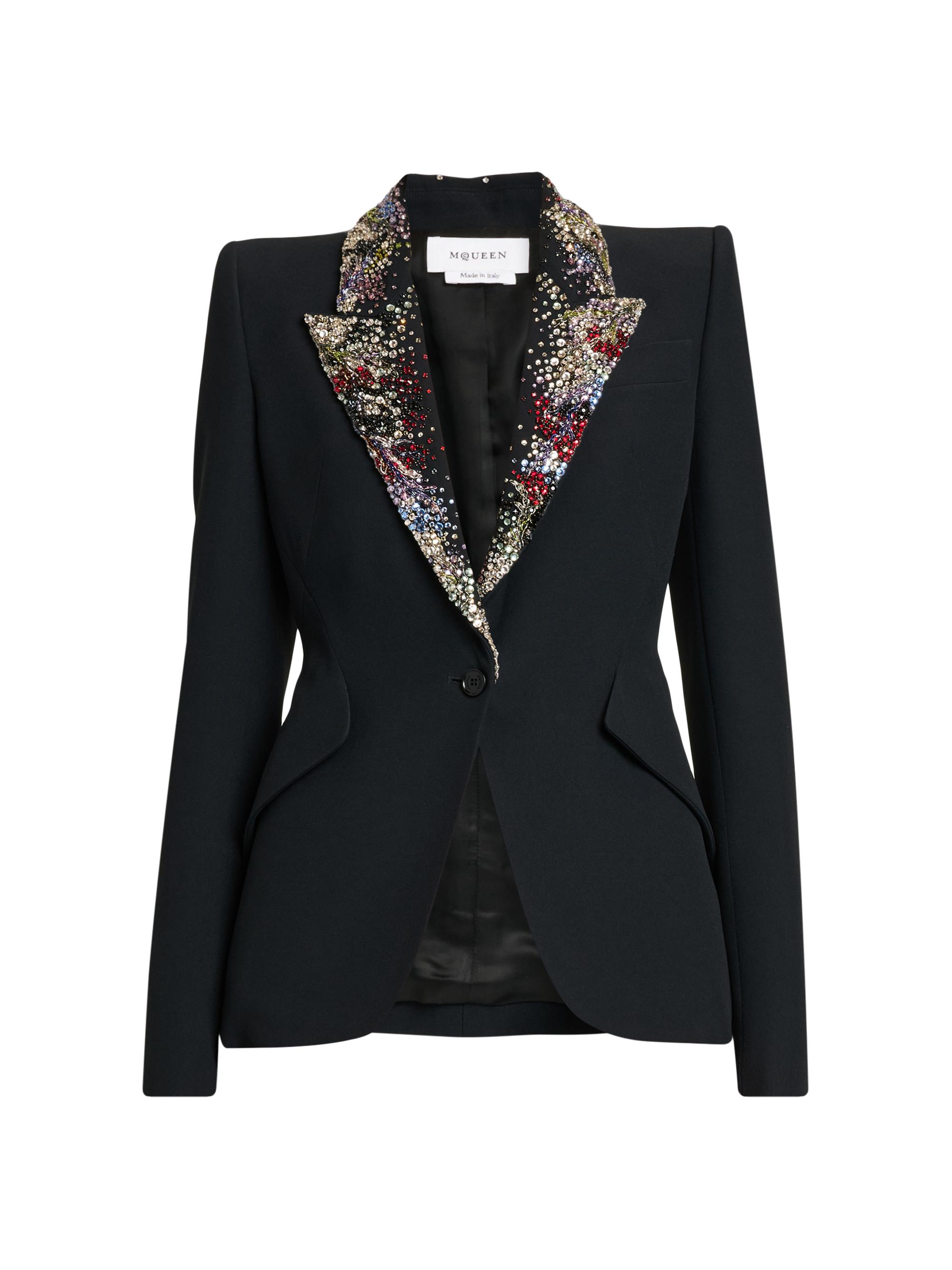 McQueen Women's Embellished Leaf Crepe Blazer - Black