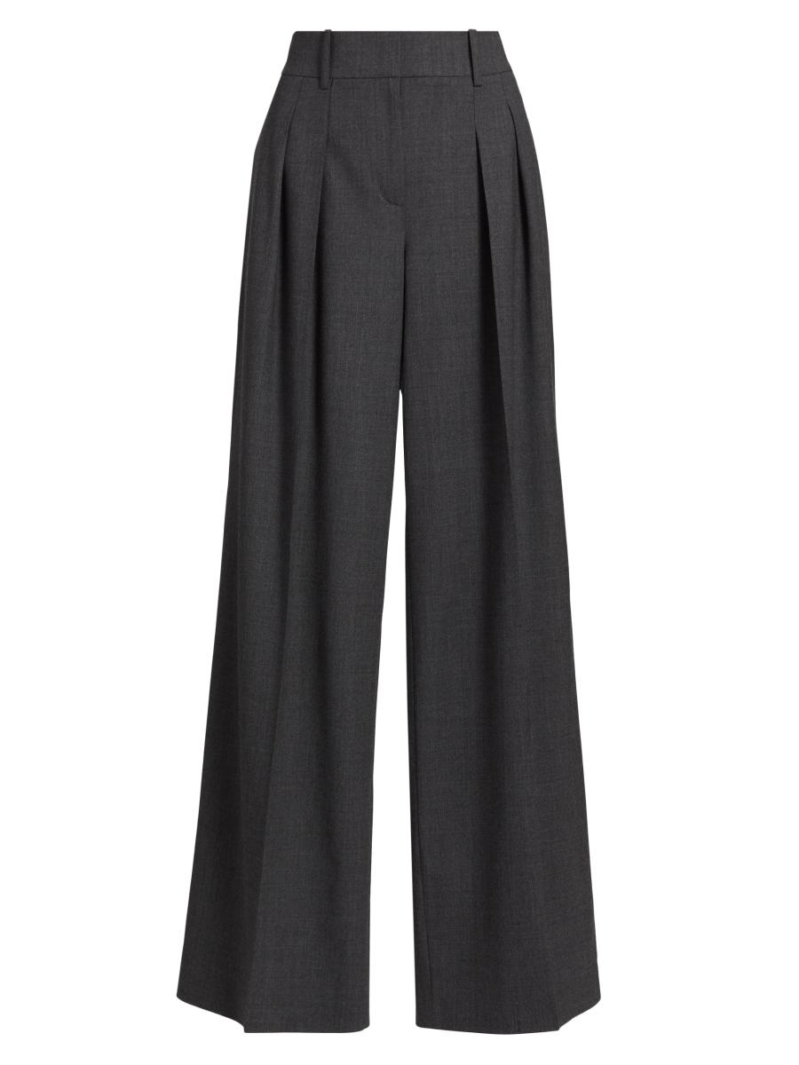 Michael Kors Women's Pleated Stretch-virgin Wool Wide-leg Pants In Gray