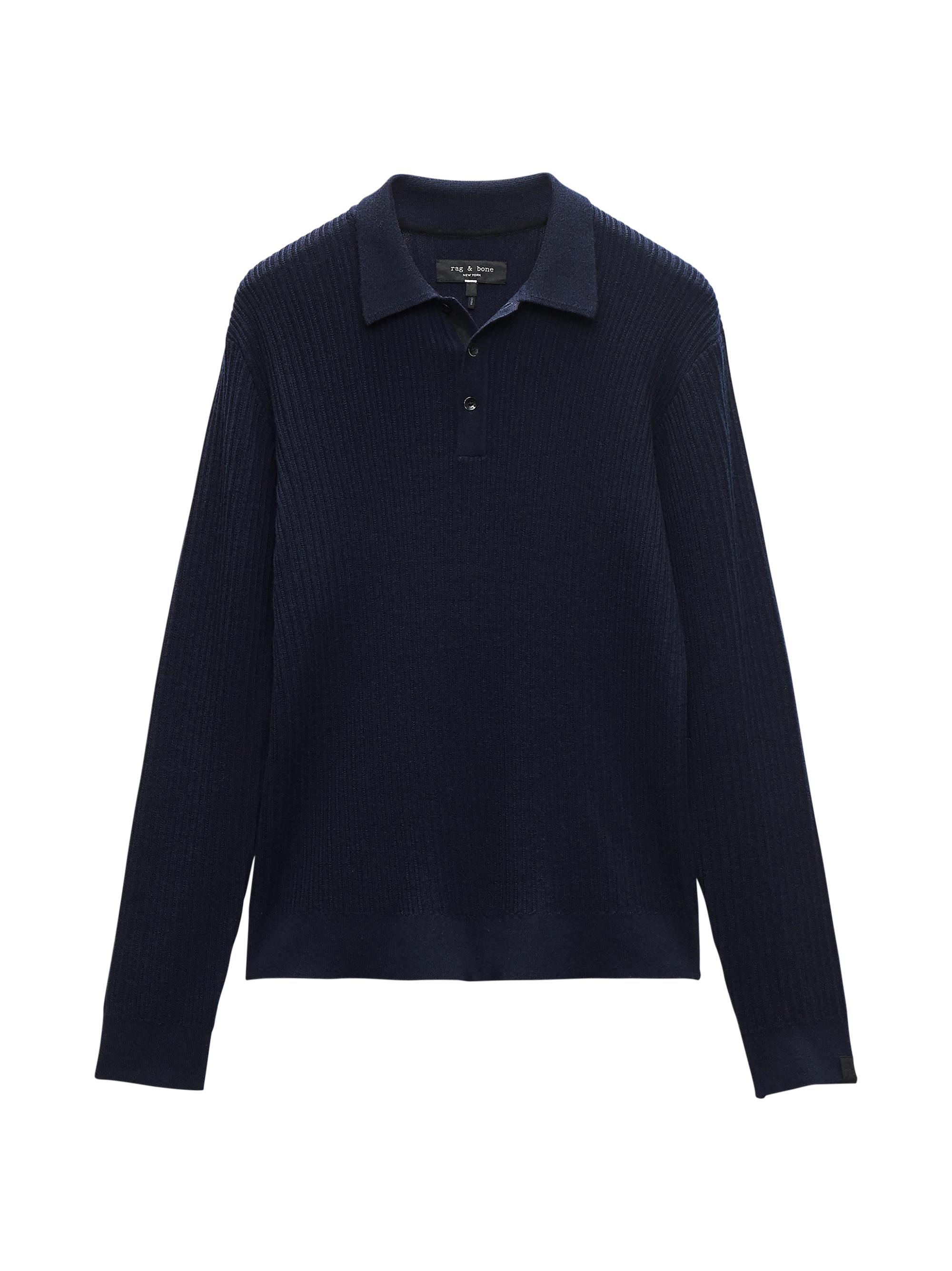 rag & bone Men's Crawford Wool-Cashmere Knit Polo Shirt - Navy