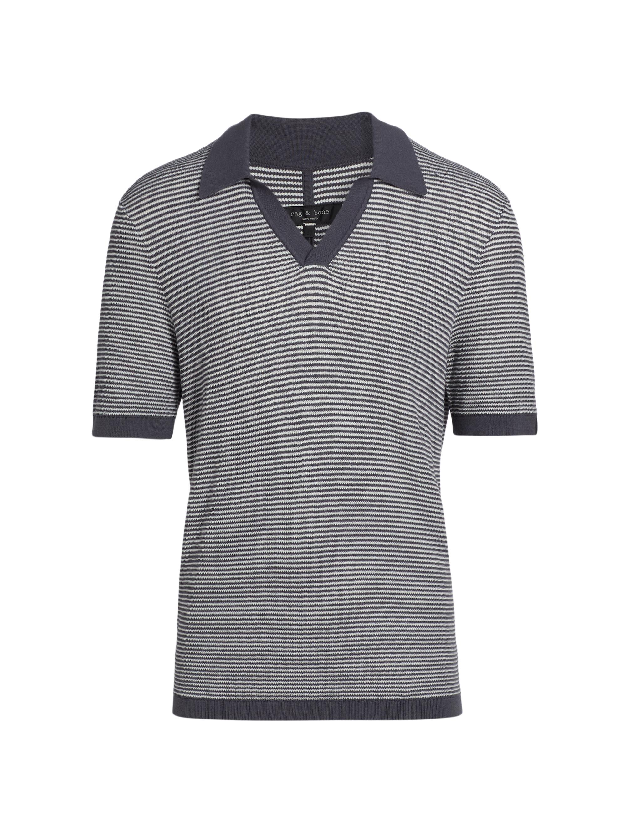 rag & bone Men's Harvey Striped Cotton-Blend Johnny Polo Shirt - Slate Grey