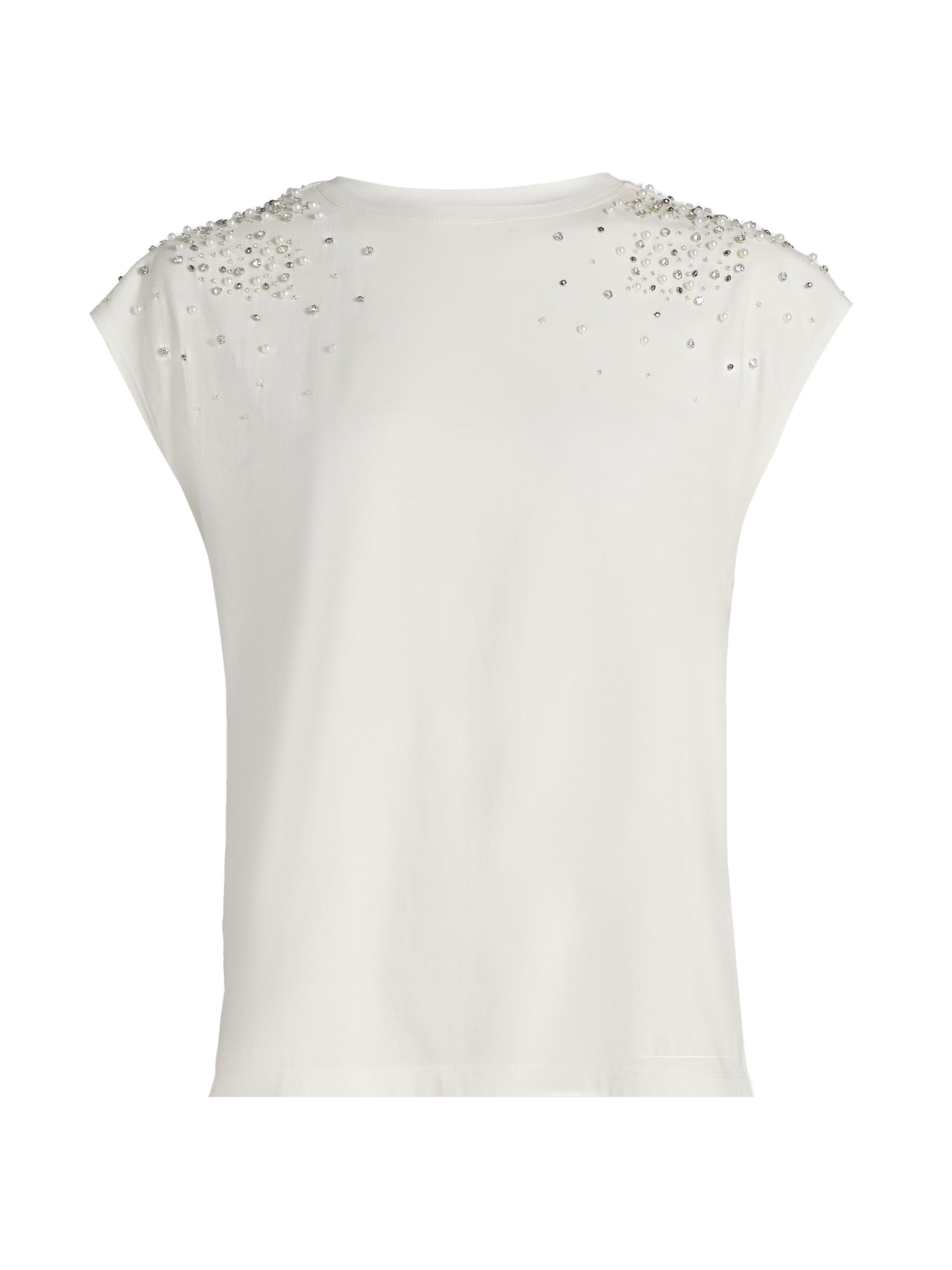 Ramy Brook Women's Amelia Faux-Pearl-Embellished Stretch-Cotton T-Shirt - Black