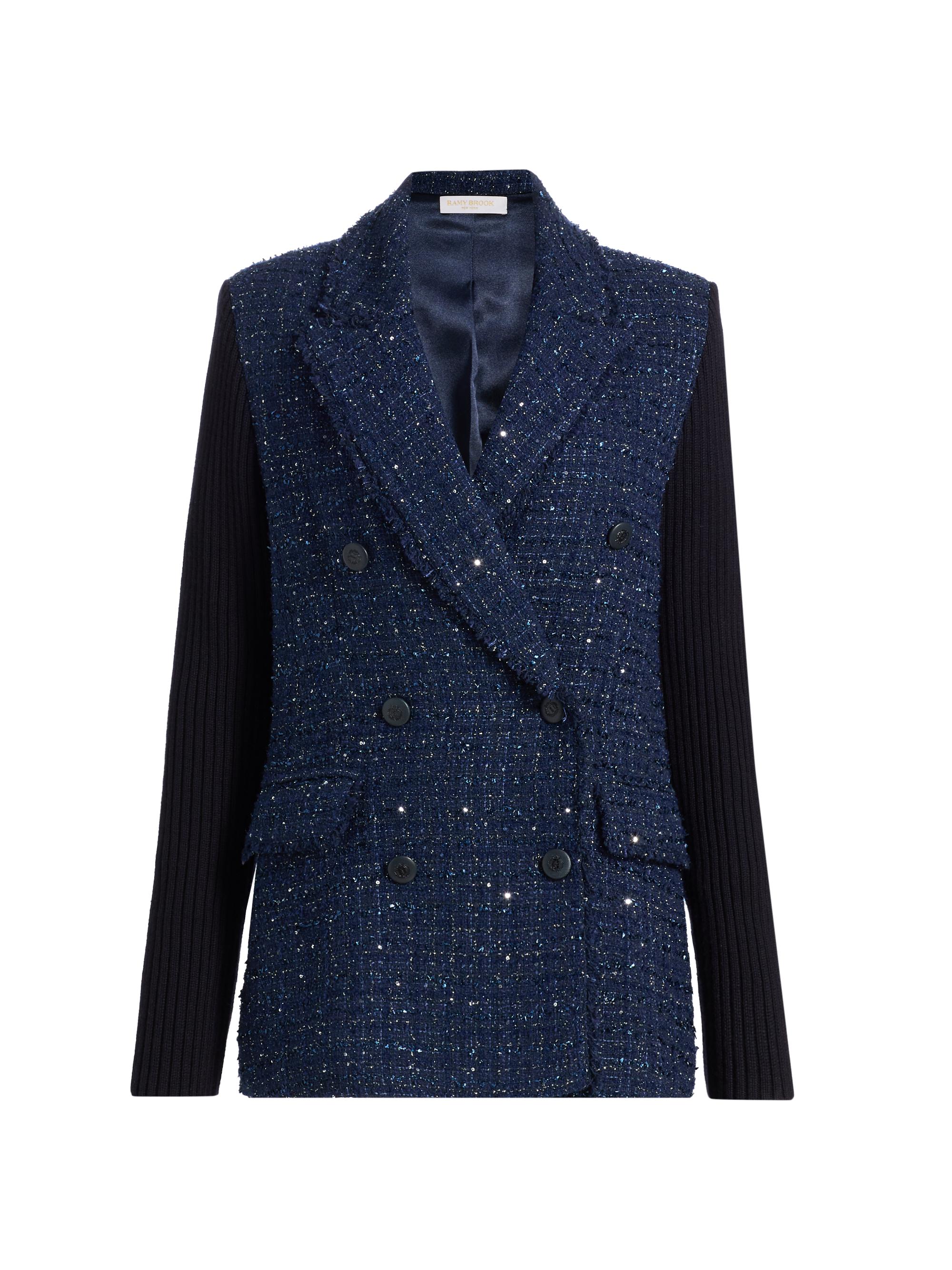 Ramy Brook Women's Elsa Embellished Double-Breasted Blazer - Navy Tweed