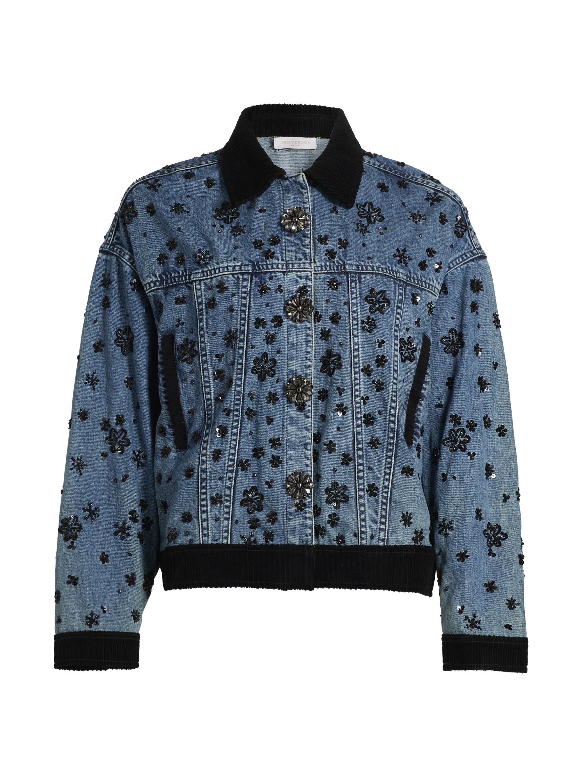 Ramy Brook Women's Robin Floral-Sequined Denim Jacket - Floral Bead Denim