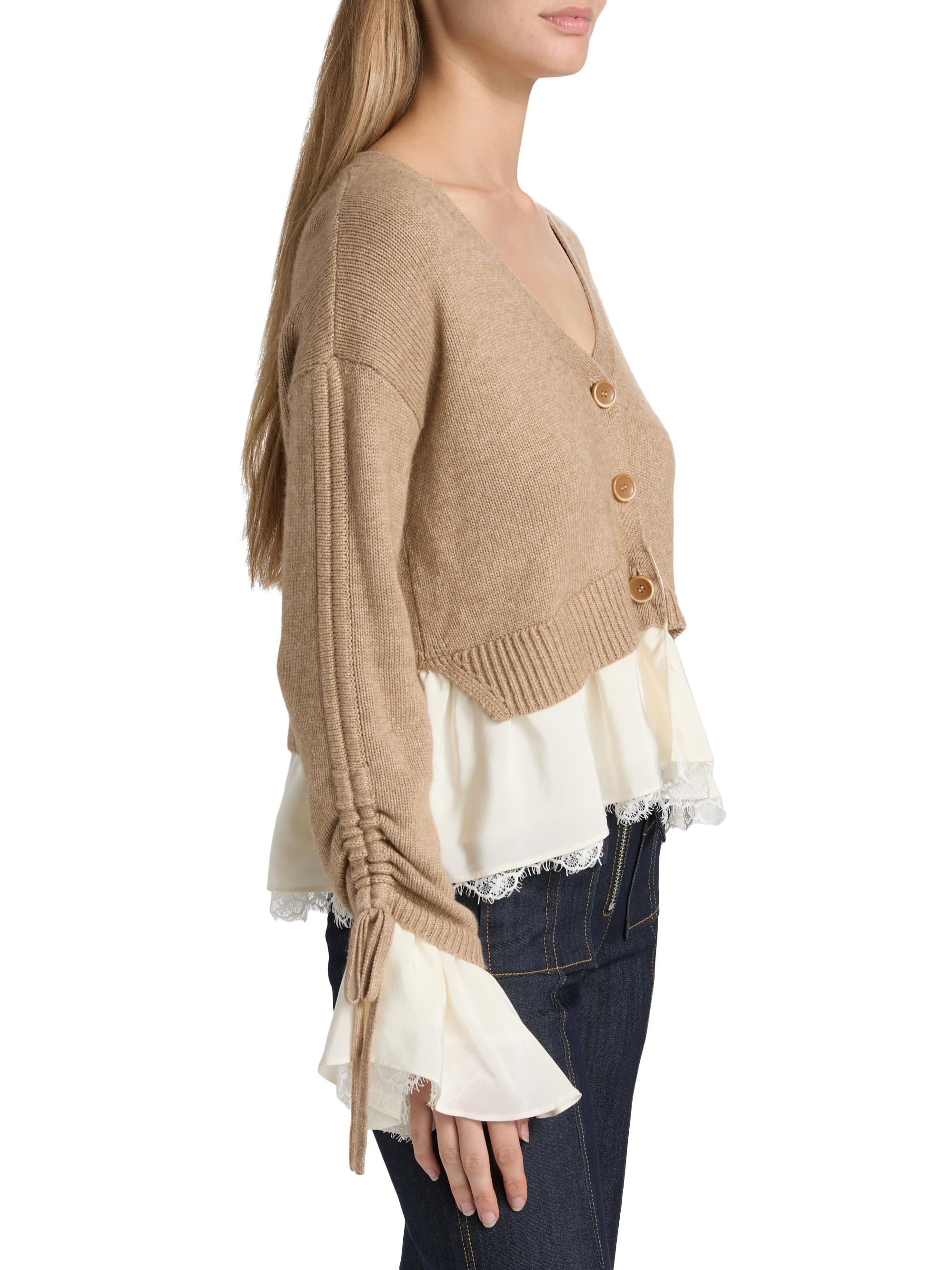 Cinq à Sept Atley Ruffle-Trim Wool-Blend Cardigan | Saks Fifth Avenue