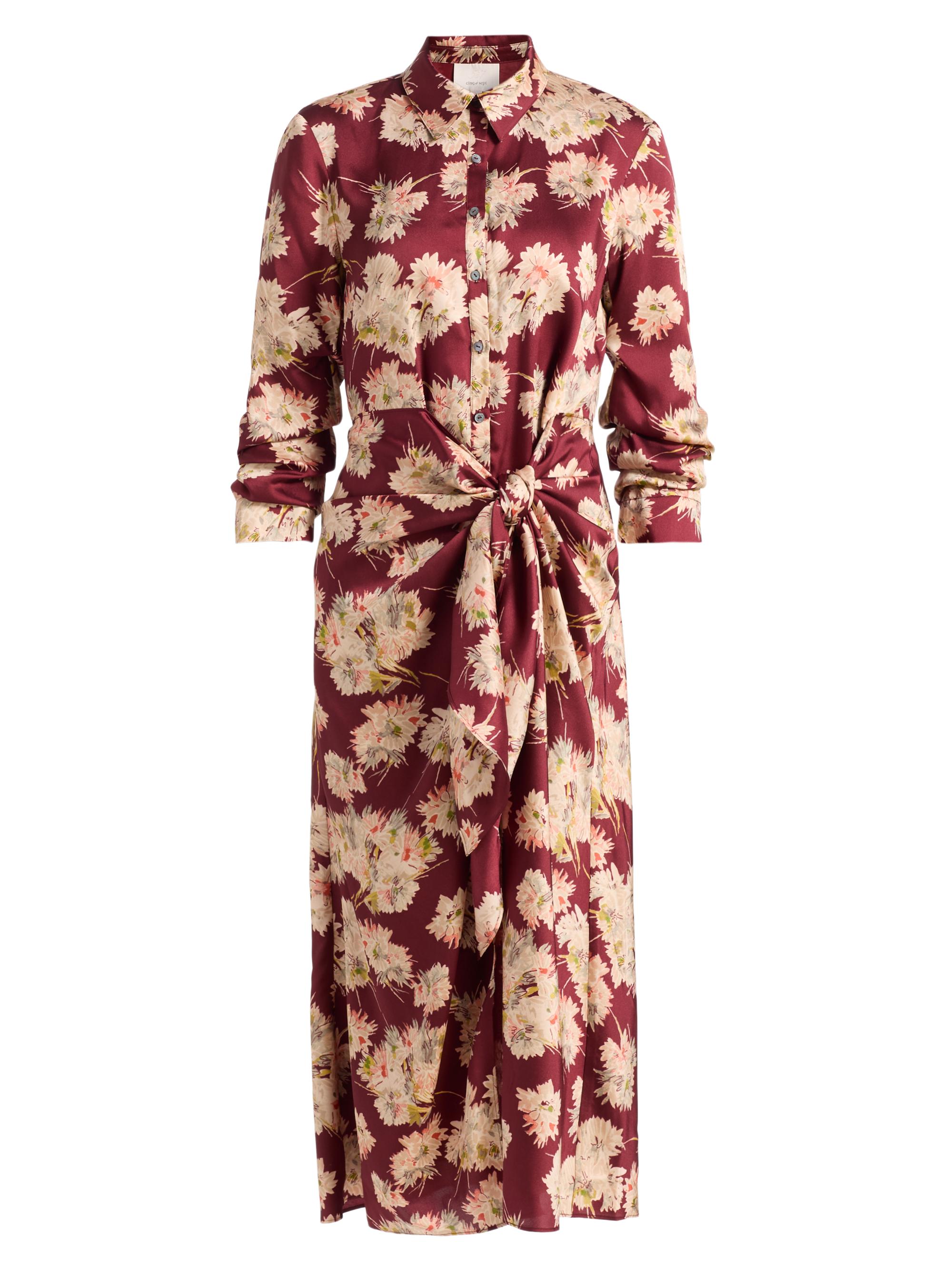 Cinq à Sept Women's Mae Jacey Floral Twisted-Front Midi-Shirtdress - Wineberry Multi
