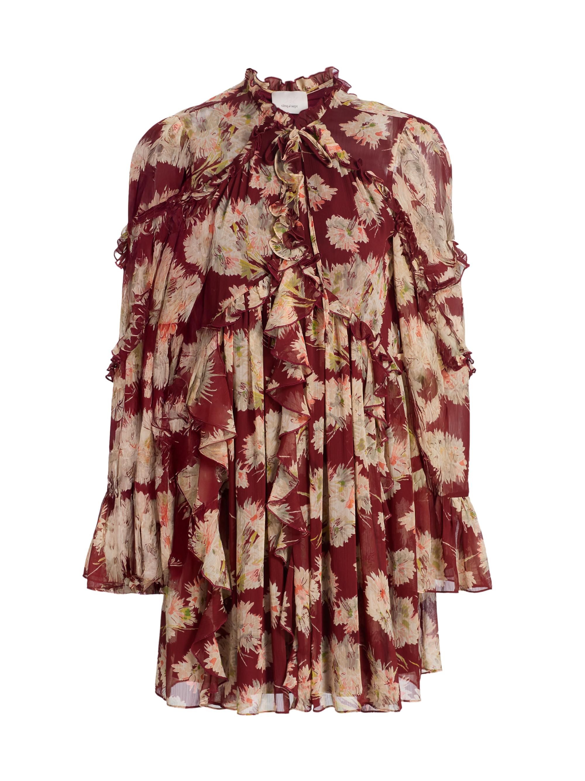 Cinq à Sept Women's Mae Bouquet Albani Ruffle-Trim Minidress - Wineberry Multi