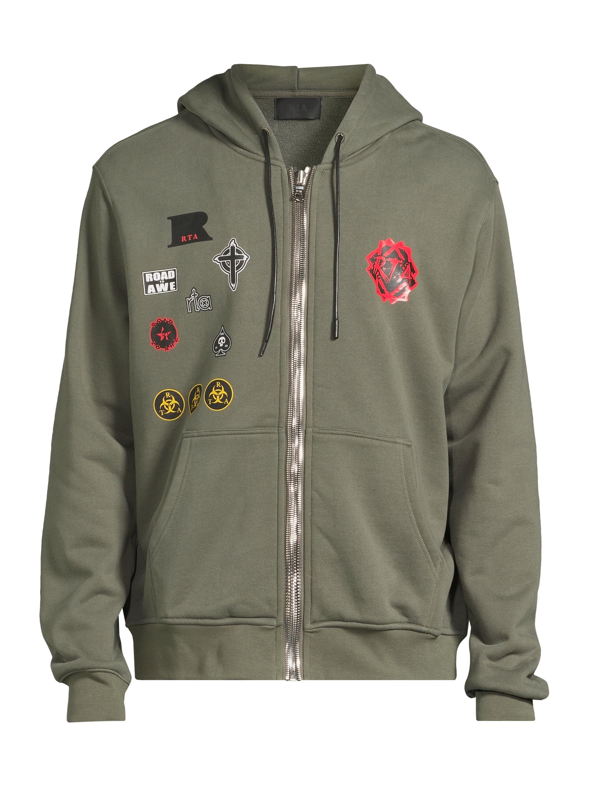 RTA Men's Lost Frequencies Floyd Military Patch Hoodie - Olive Military Patch