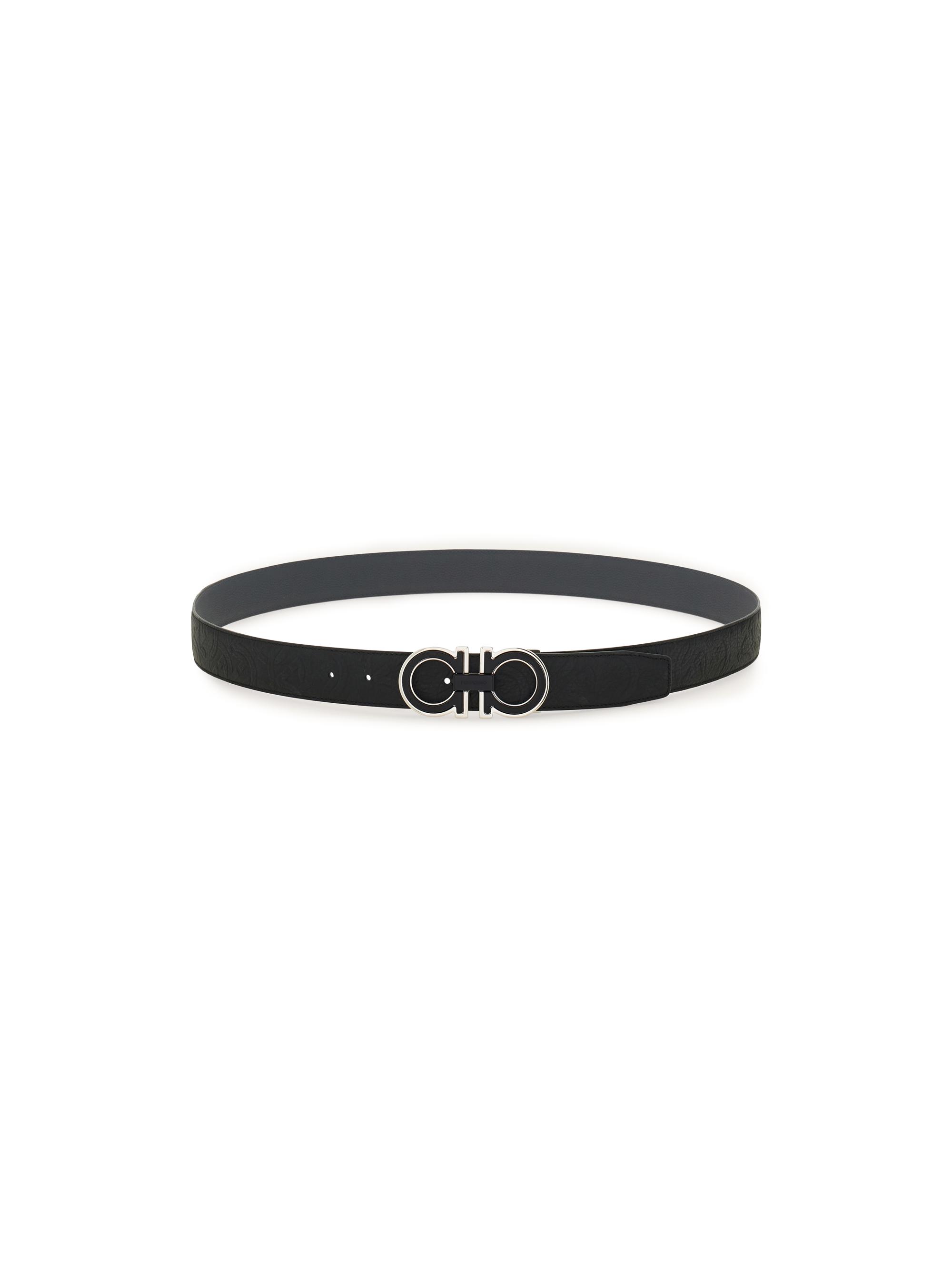 FERRAGAMO Men's Double Adjustable Leather Belt - Nero Dark Rain
