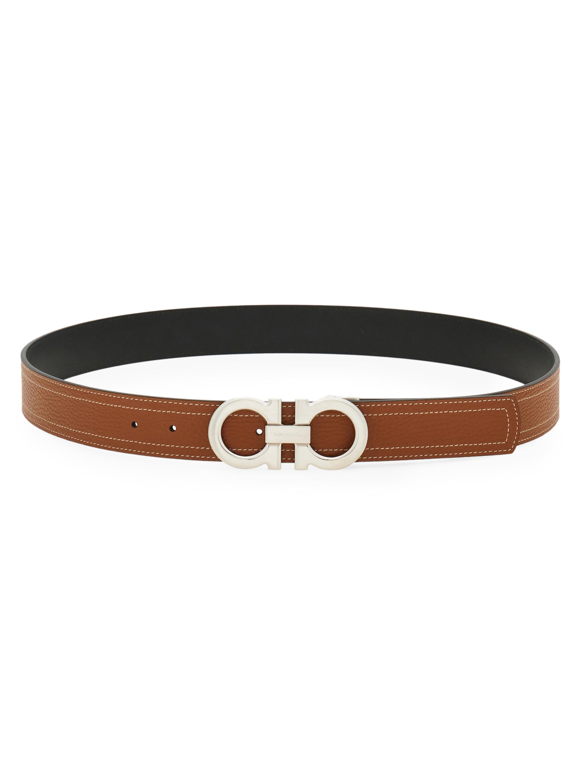 FERRAGAMO Men's Double Gancini Adjustable Leather Belt - Natural Resort