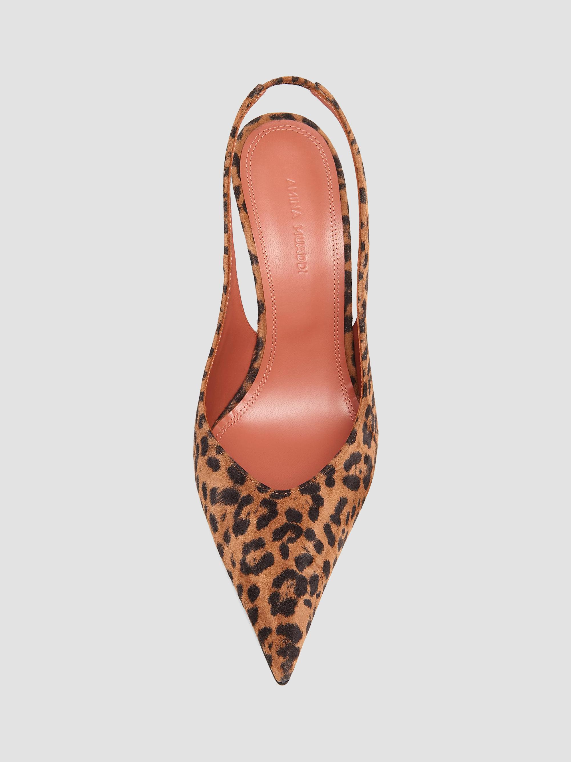 Amina Muaddi Anok 105MM Leopard-Printed Suede Slingback Pumps