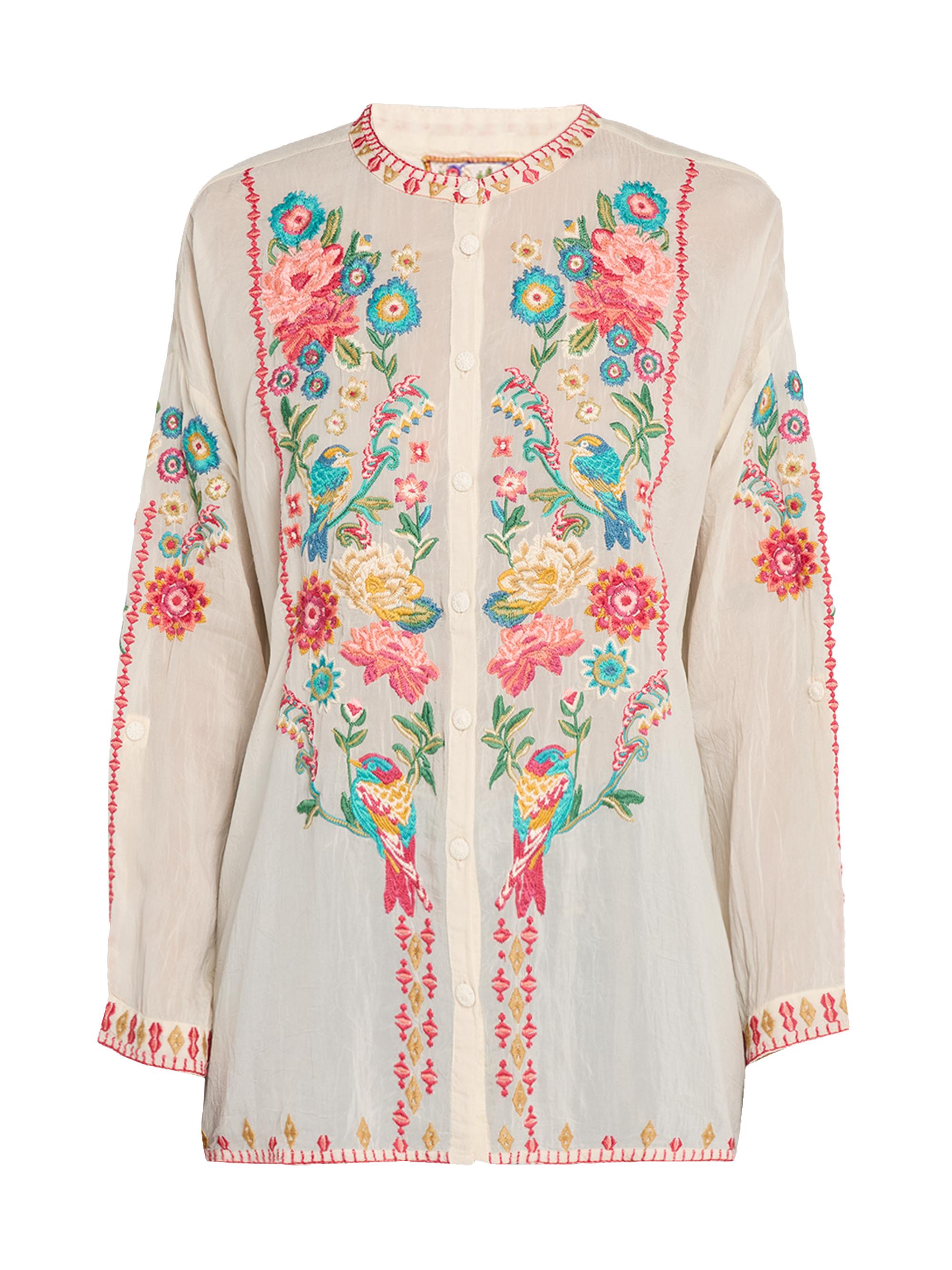 Johnny Was Women's Audrey Embroidered Shirt - Light Beige