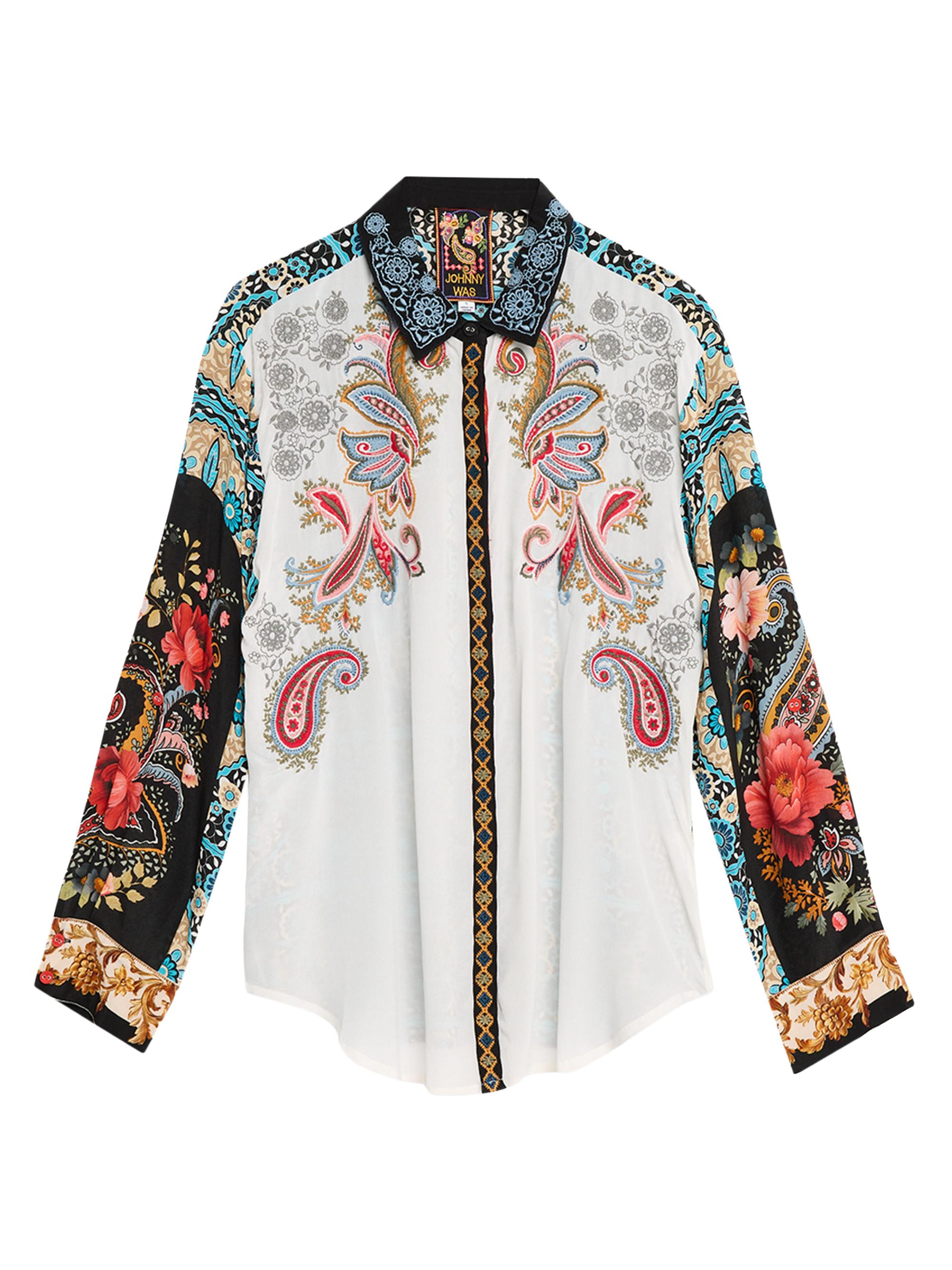 Johnny Was Women's Cachemire Paisley Silk Shirt Beige