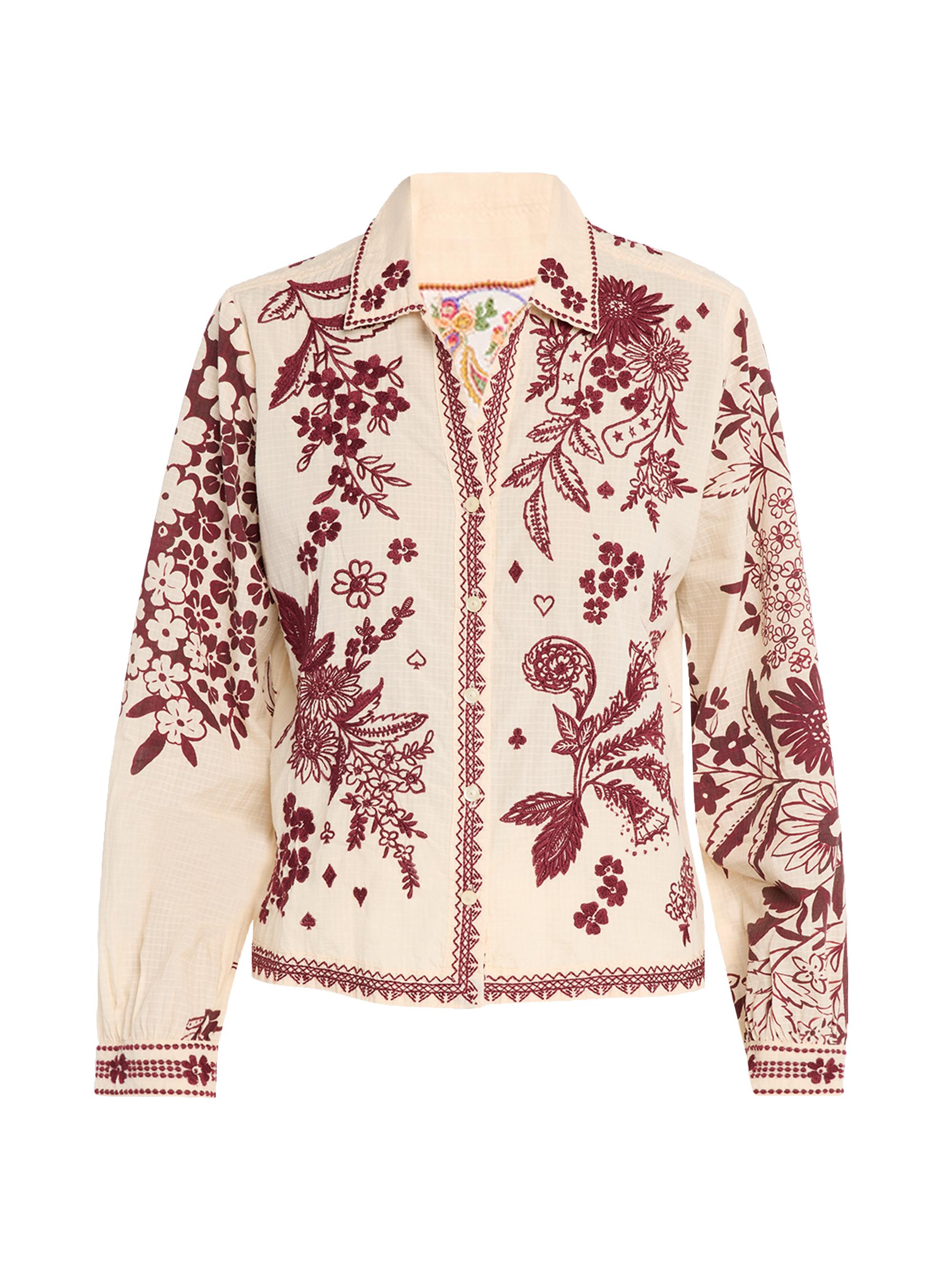 Johnny Was Women's Floral-Embroidered Button-Front Shirt - Aquijio