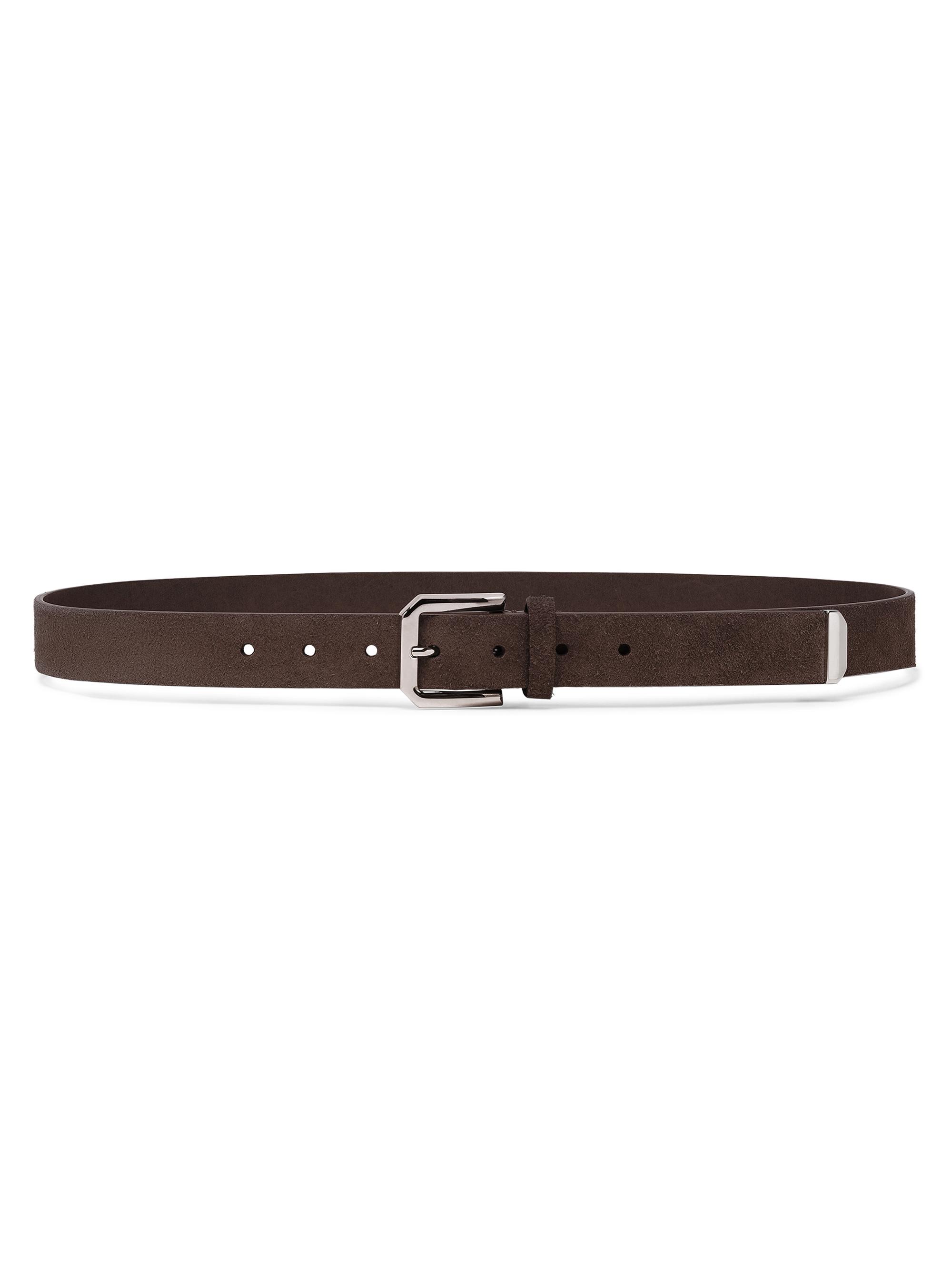 Brunello Cucinelli Men's Reversed Leather Belt with Square Buckle and Tip - Dark Brown