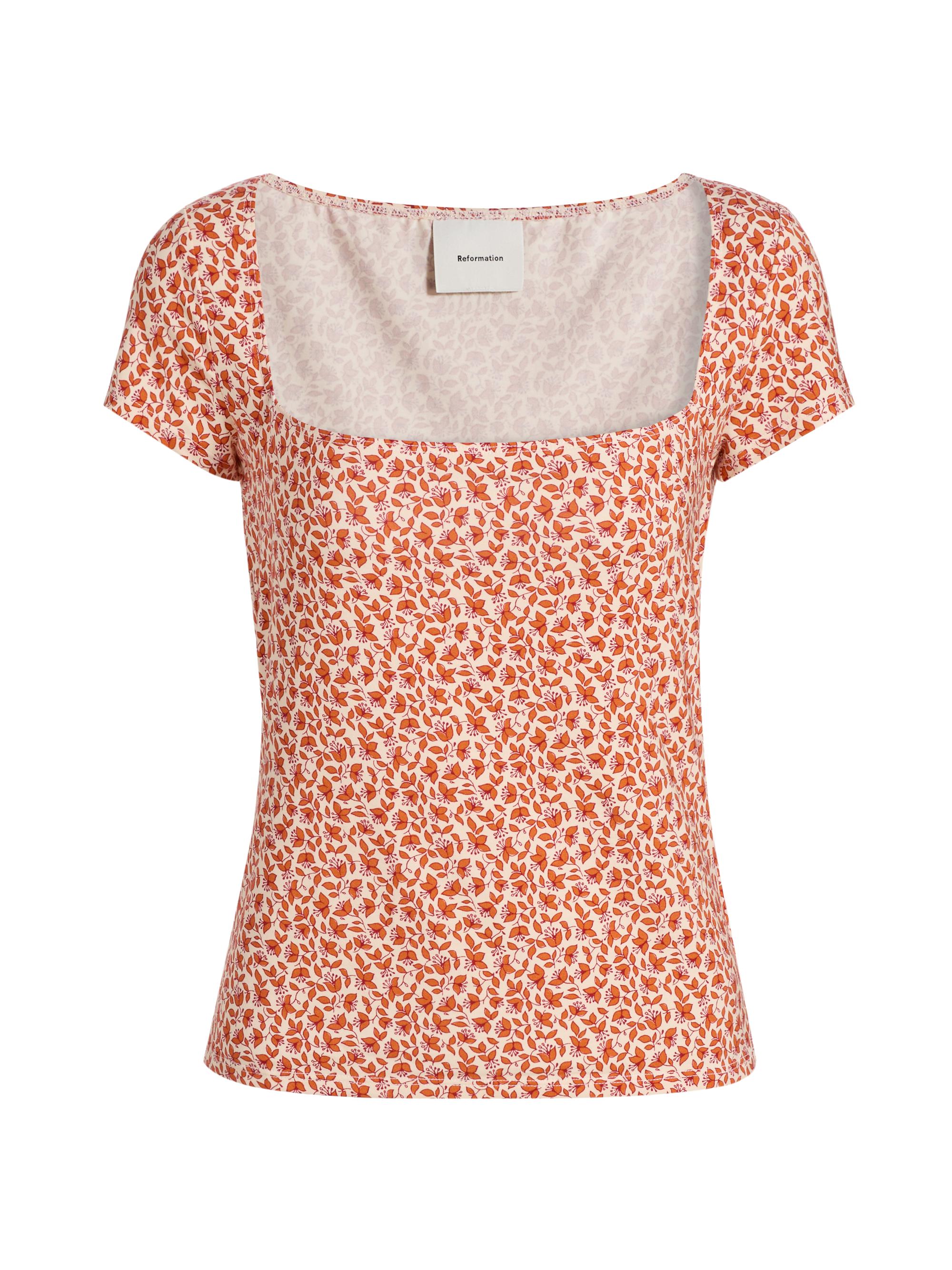 Reformation Women's Bardot Floral Square Neck Top - Mulberry