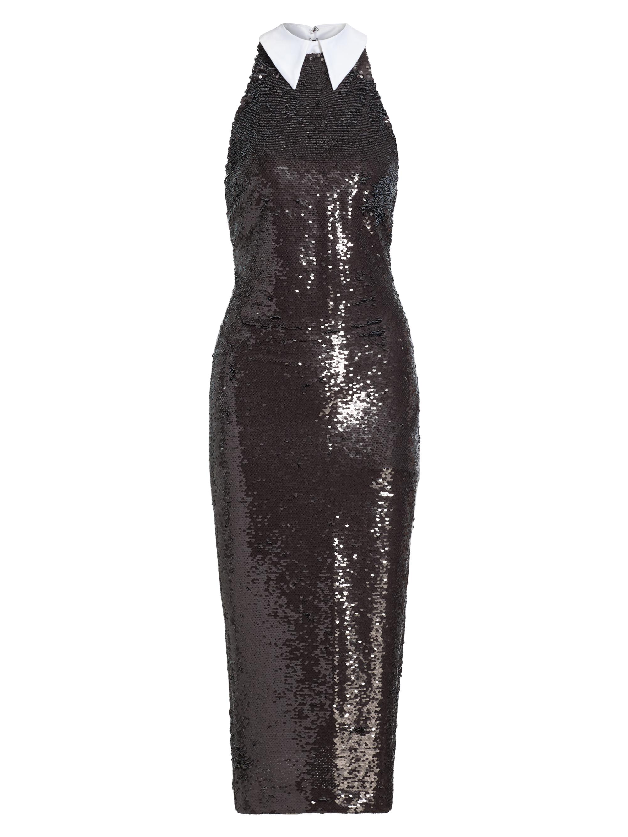 L'AGENCE Women's Lilith Collared Sequin Cocktail Dress - Black White Contrast