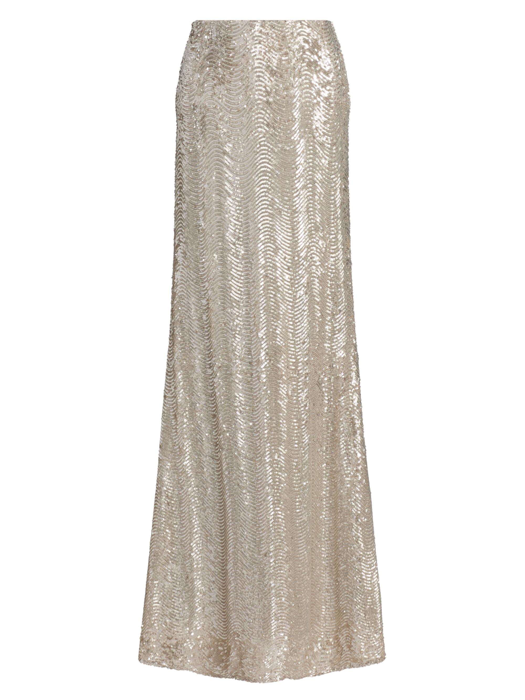 L'AGENCE Women's Zeta Sequin Wave Maxi Skirt - Silver Sequin Swirl