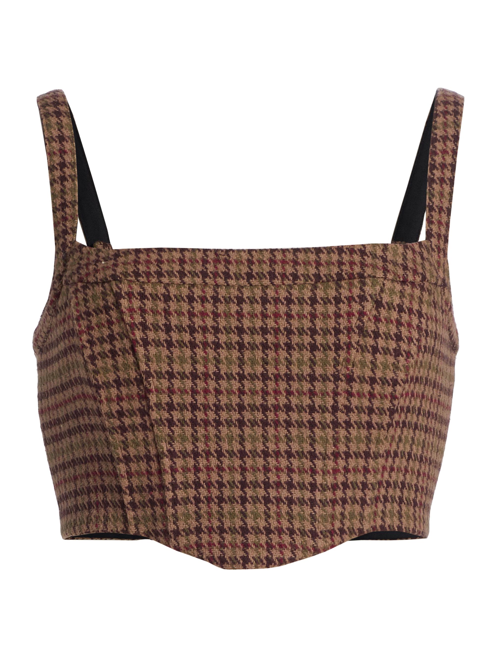 L'AGENCE Women's Tiffany Houndstooth Cotton Corset Top - Brown Multi Houndstooth