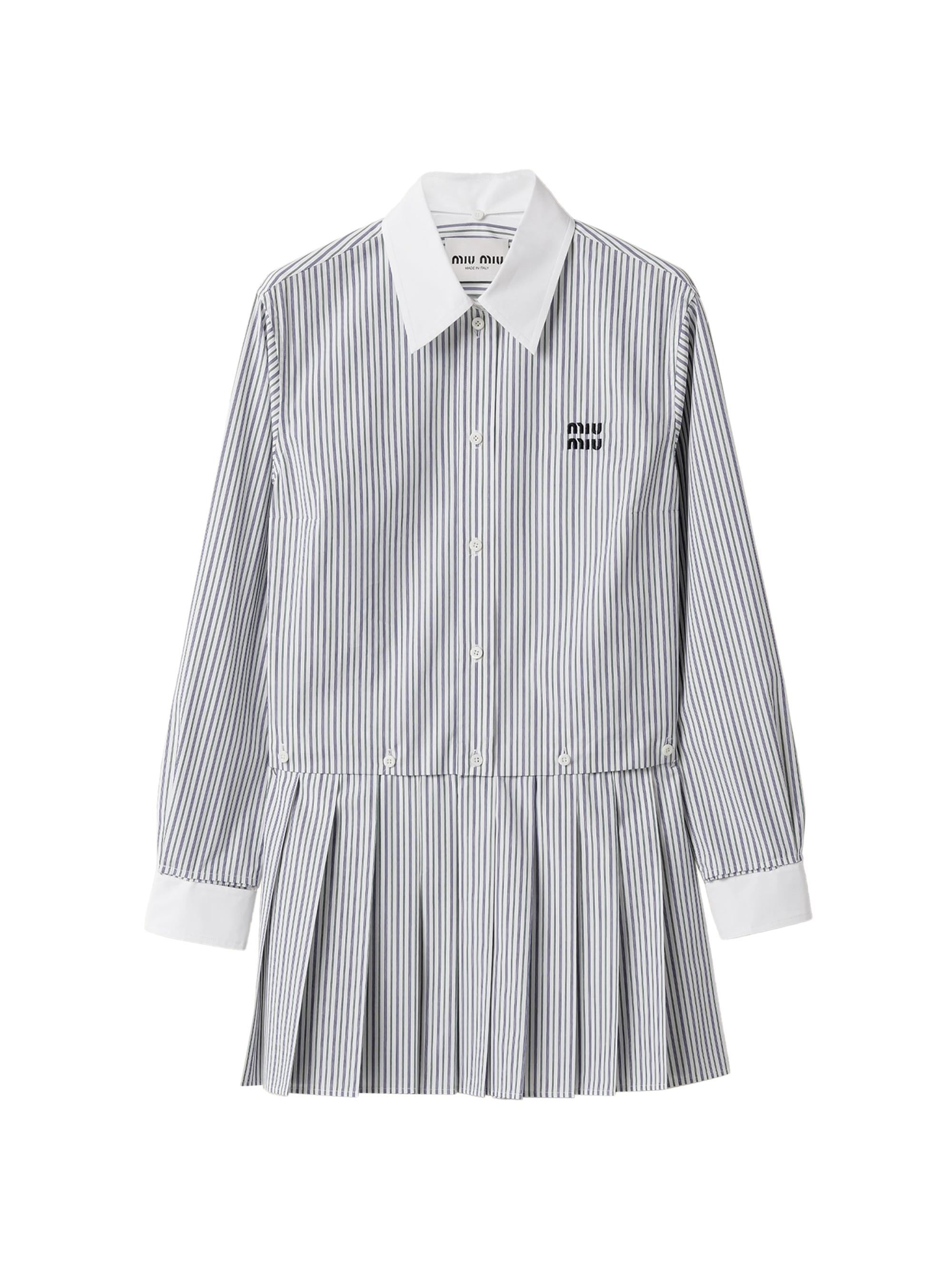 Miu Miu Women's Pleated Striped Poplin Mini-Dress - White