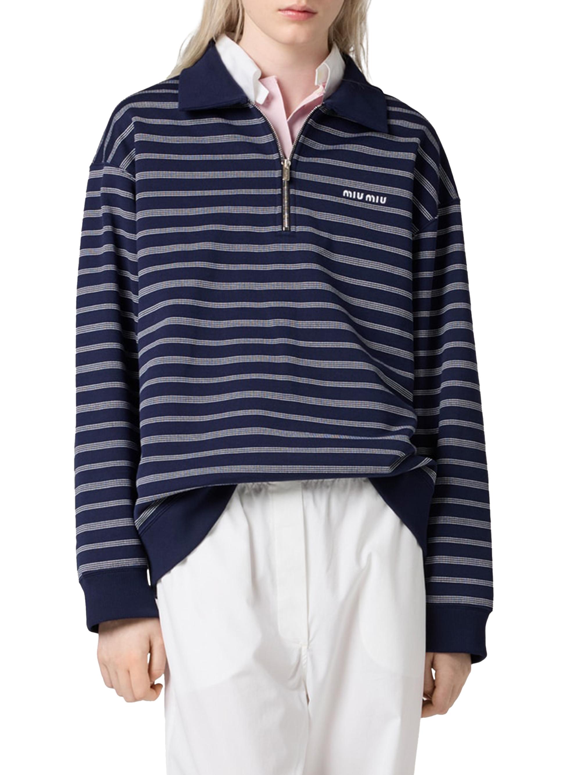 Miu Miu Striped Zipper Polo Shirt | Saks Fifth Avenue