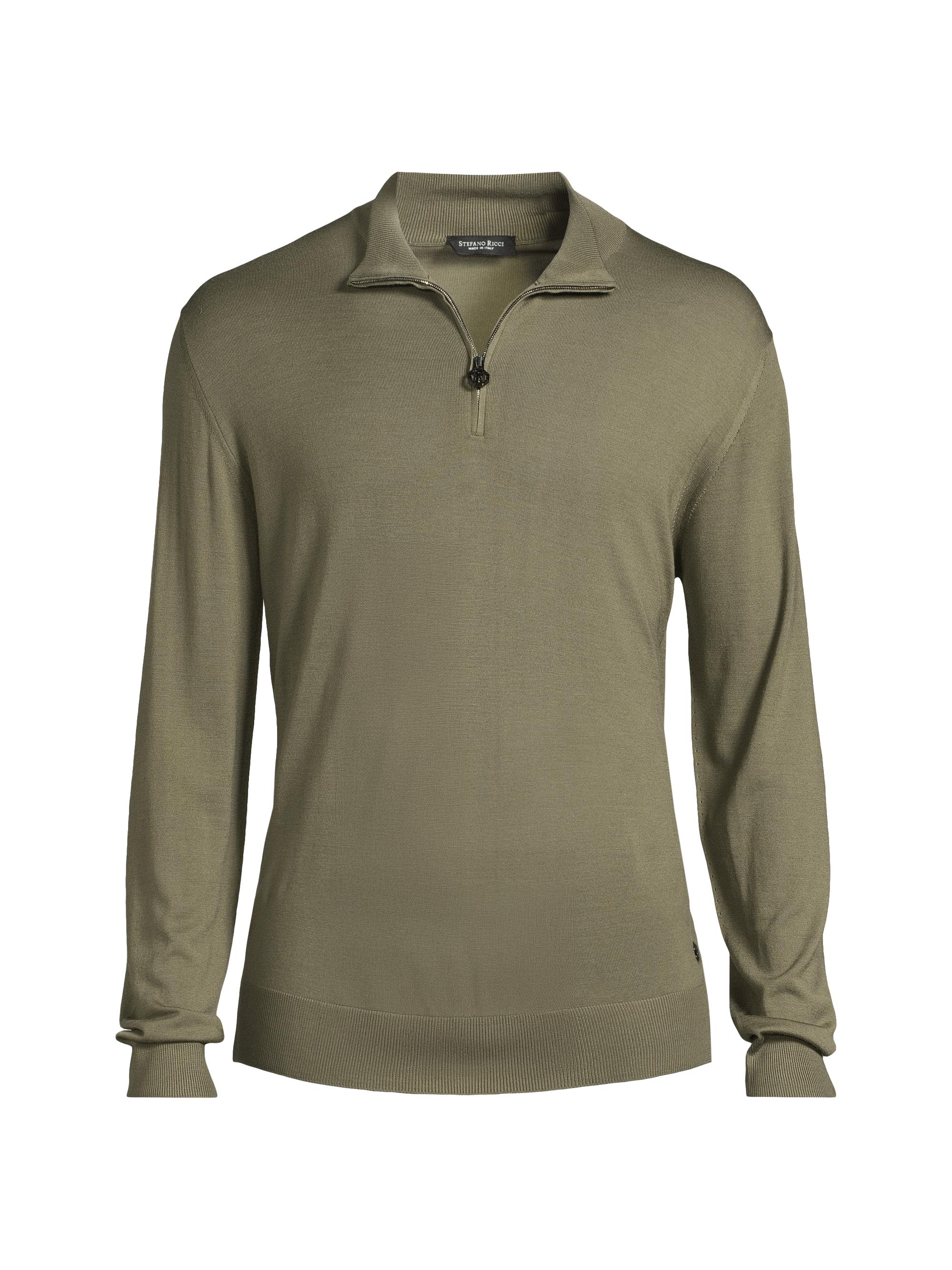 Stefano Ricci Men's Wool Quarter-Zip Sweater - Green