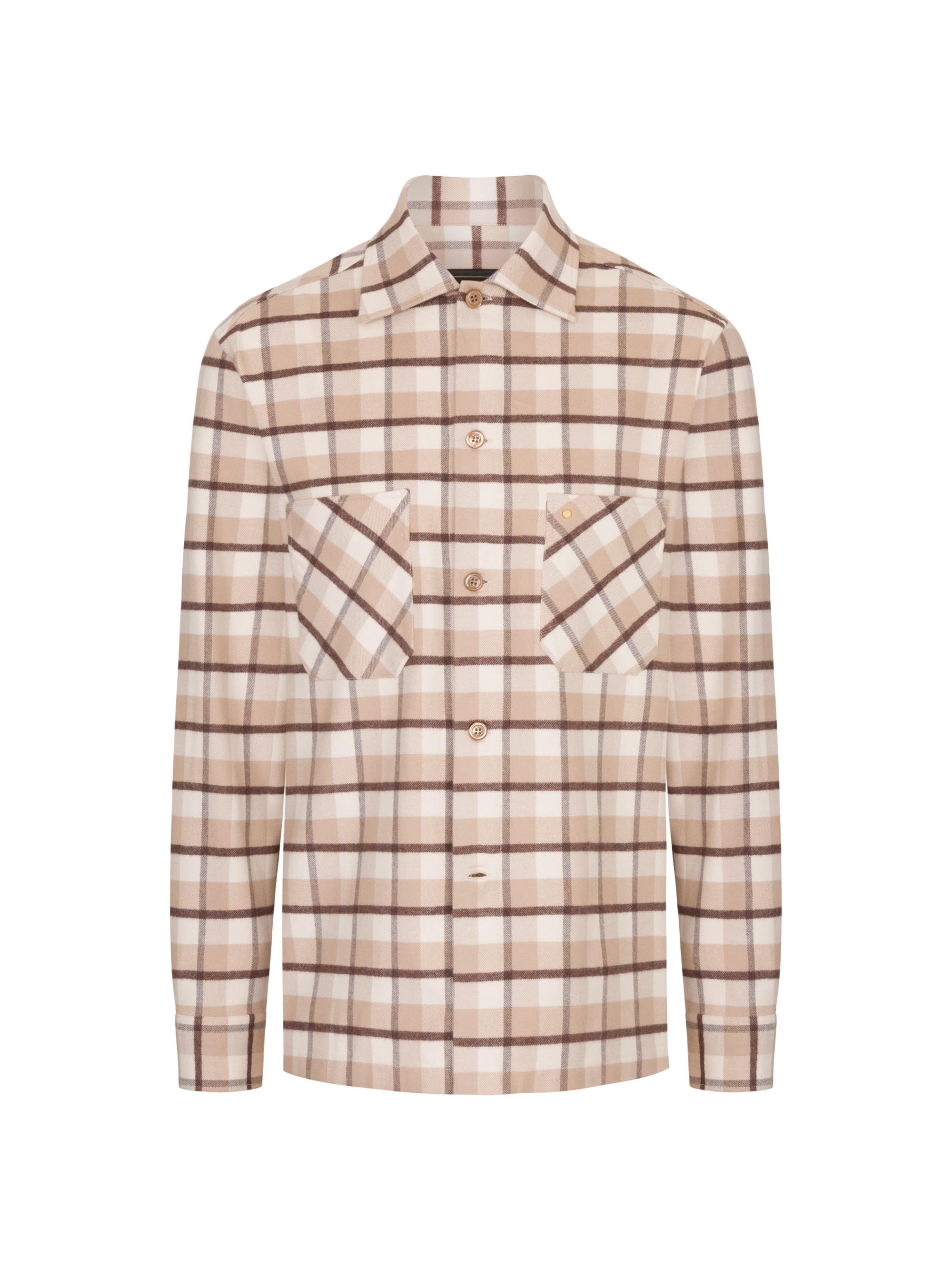 Stefano Ricci Men's Windowpane Plaid Cotton Shirt - Beige Brown