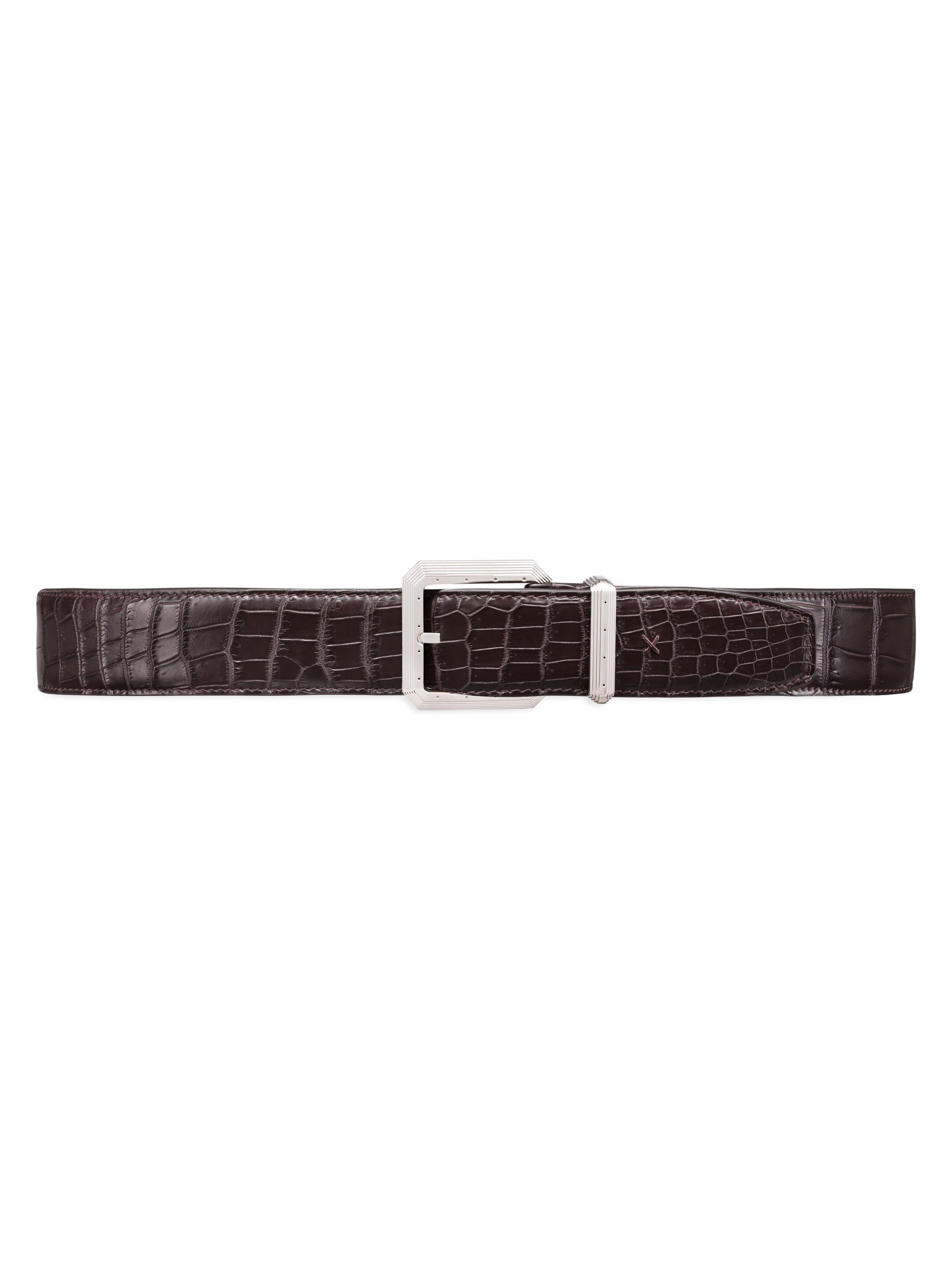 Stefano Ricci Men's Crocodile-Embossed Leather Belt - Dark Brown