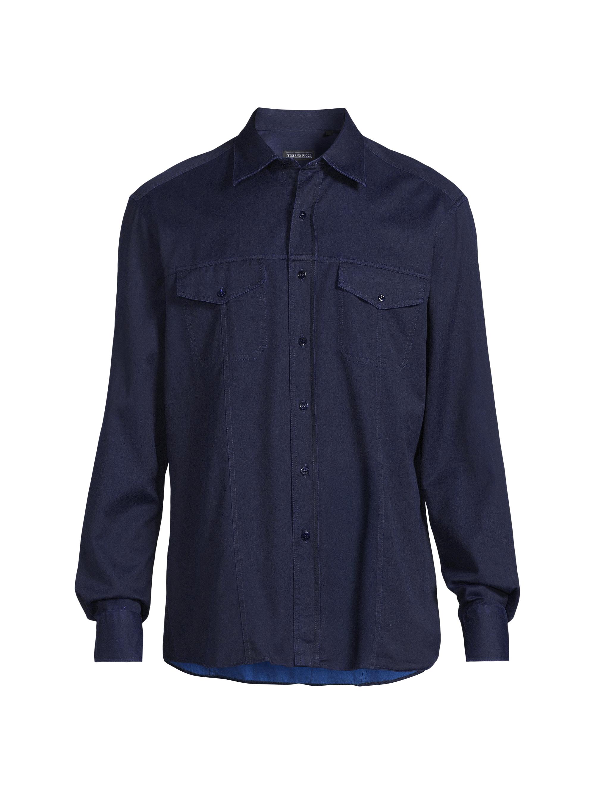 Stefano Ricci Men's Cotton Poplin Shirt - Blue Dark Wash