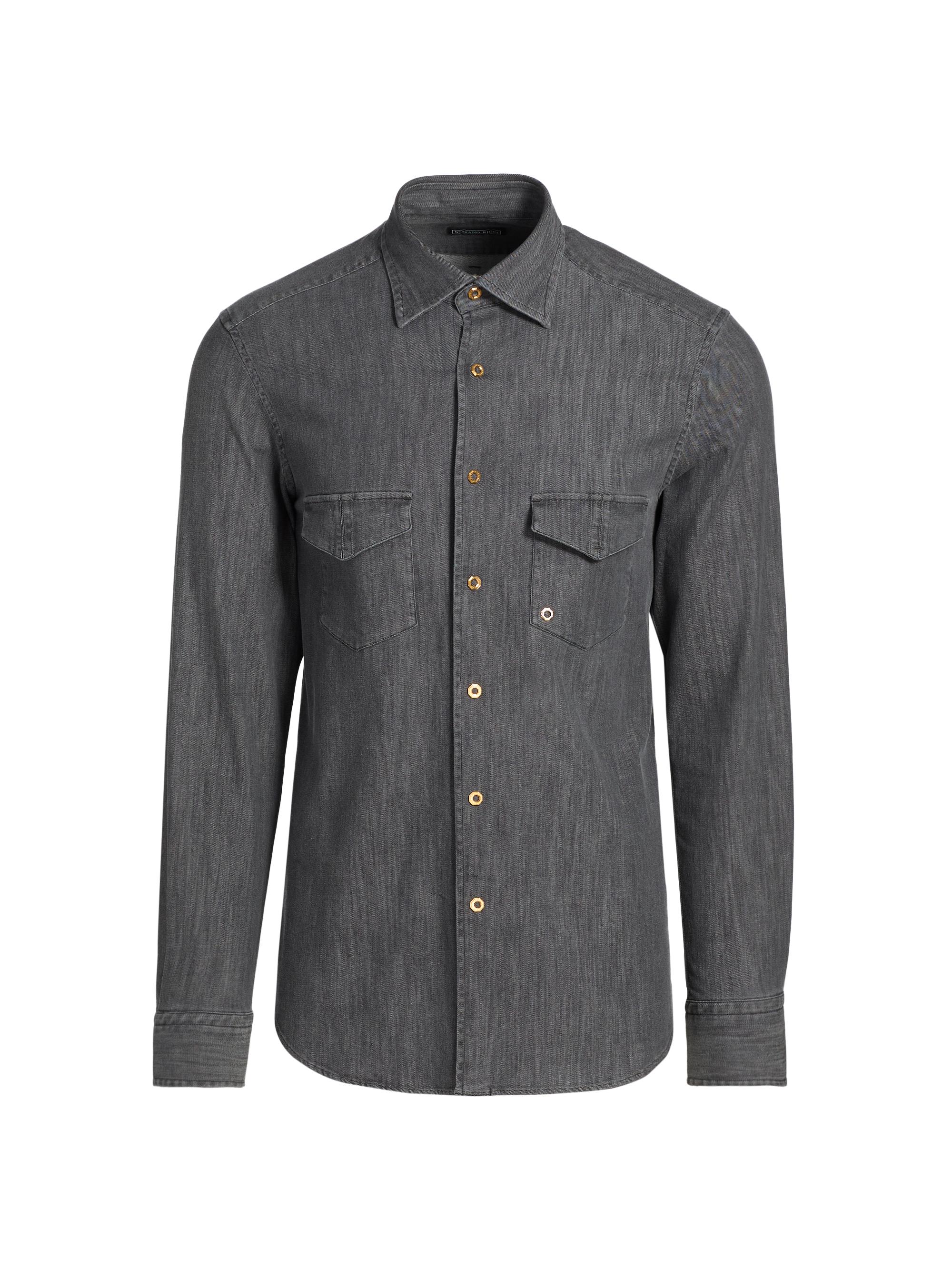 Stefano Ricci Men's Stretch-Cotton Snap-Front Shirt - Classic Black