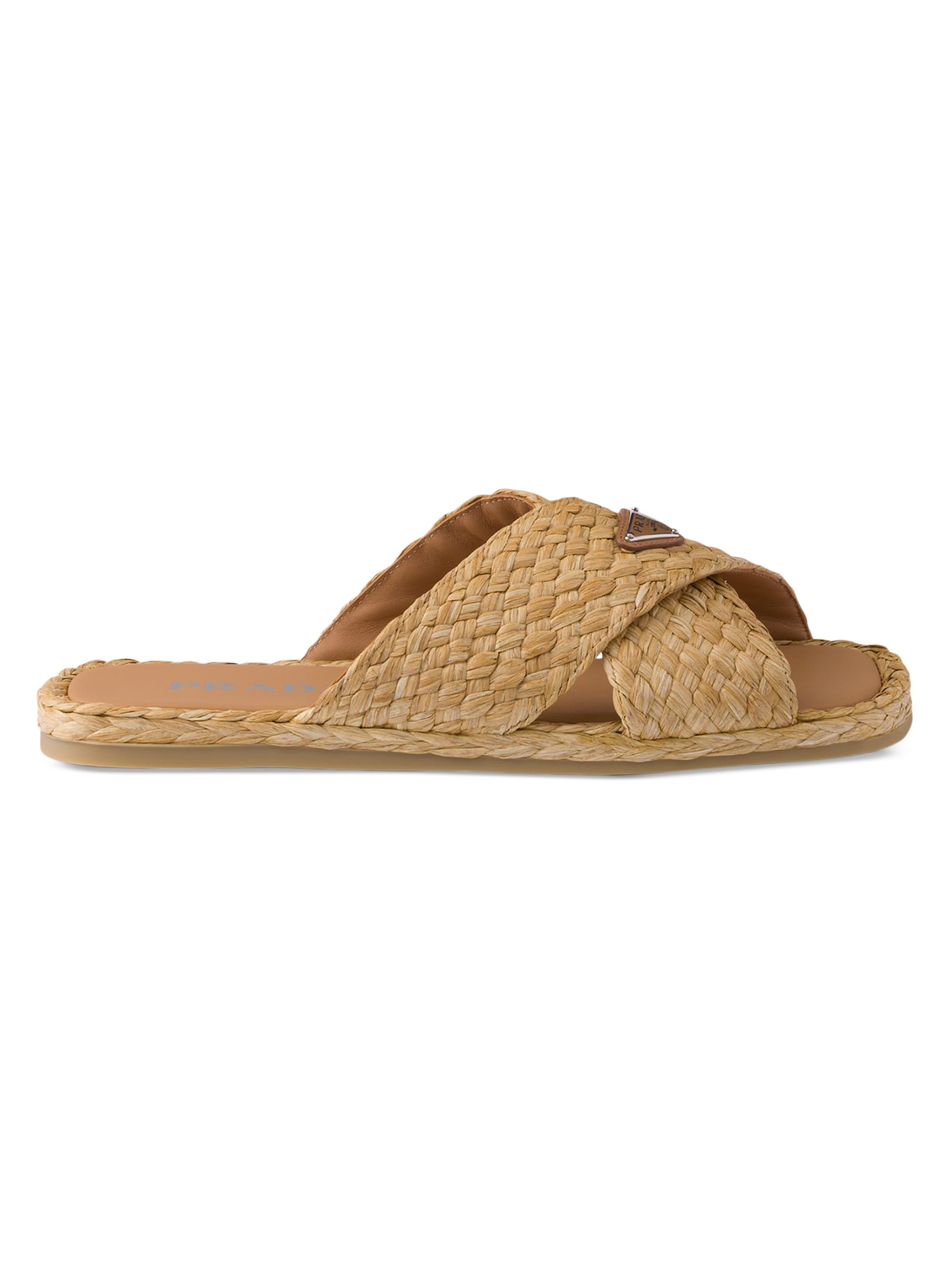 Prada Men's Raffia Sandals - Beige Khaki