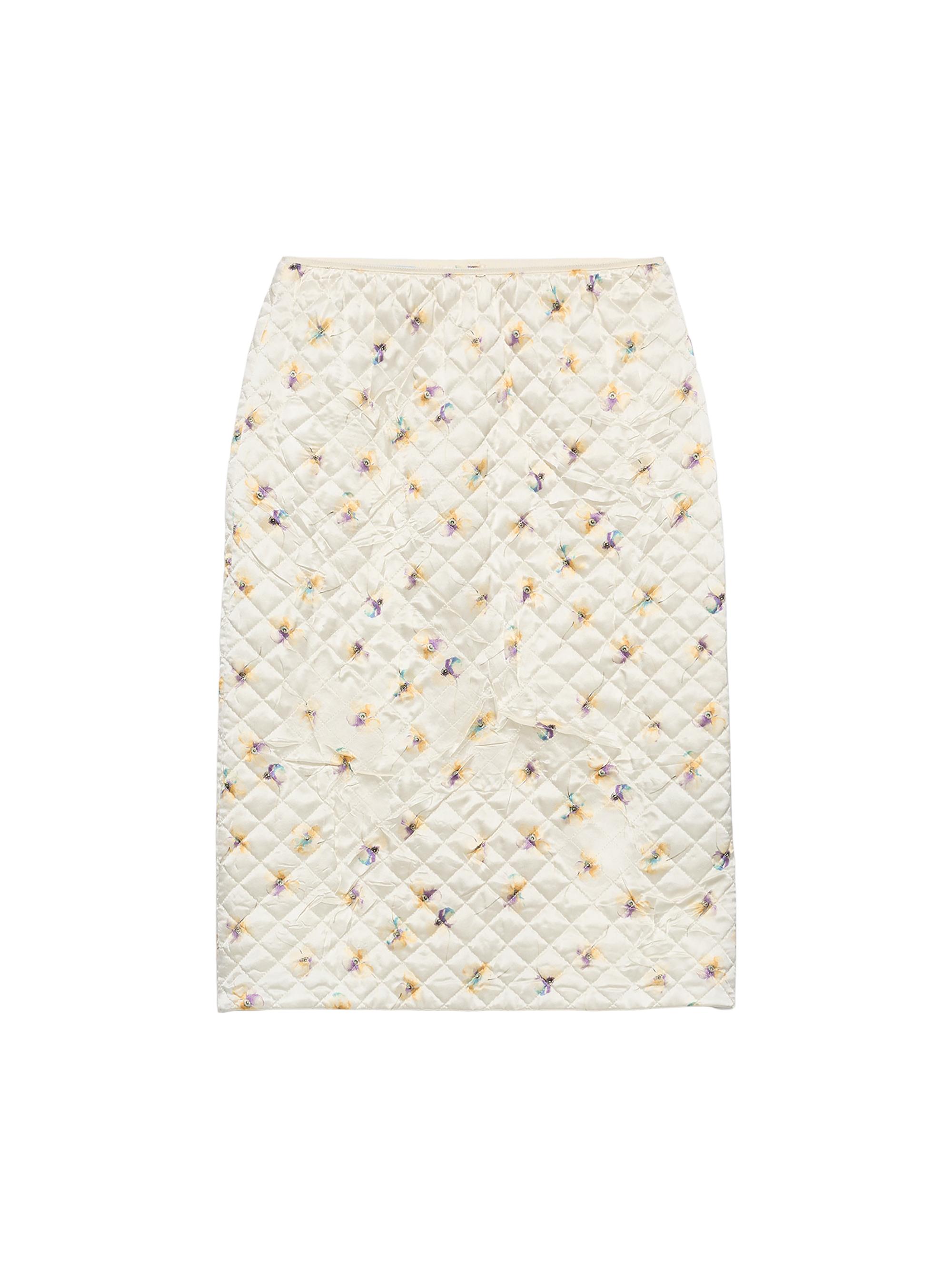 Prada Women's Floral-Print Quilted Satin Skirt - Yellow