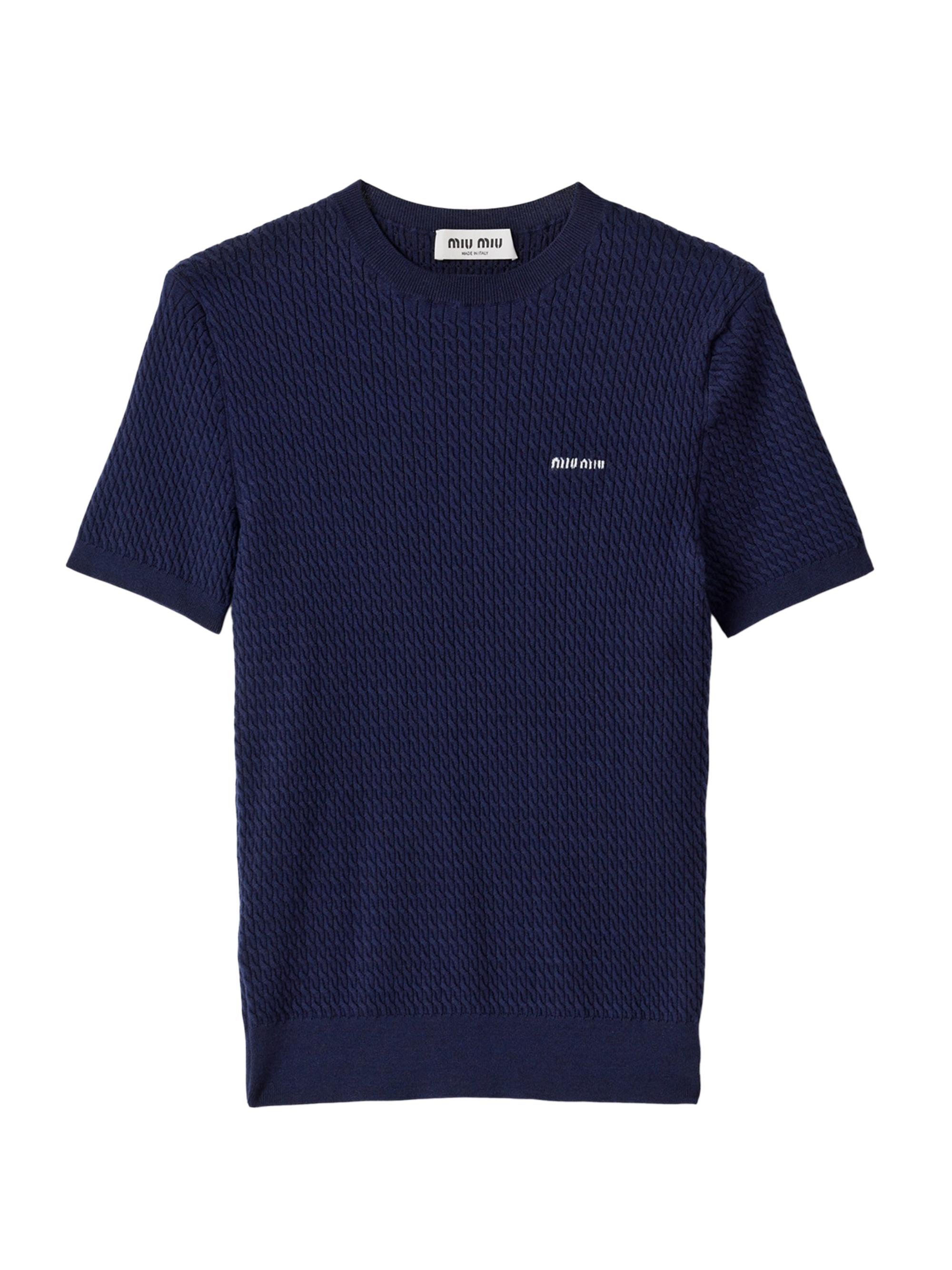 Miu Miu Women's Cashmere and Silk Cable-knit Crew-Neck Sweater - Blue