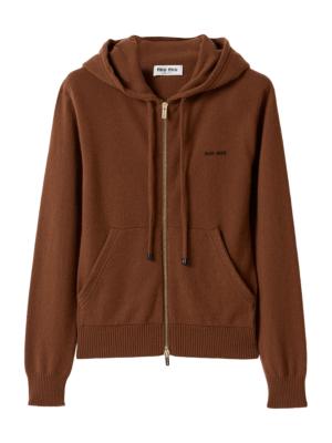 Miu Miu Women's Zippered Cashmere Hoodie Jacket - Brown