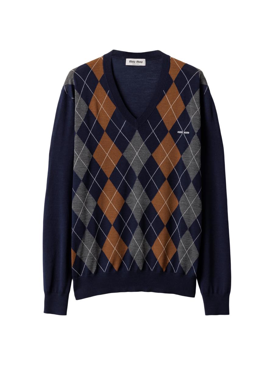Miu Miu Women's V-necked Wool Sweater In Blue