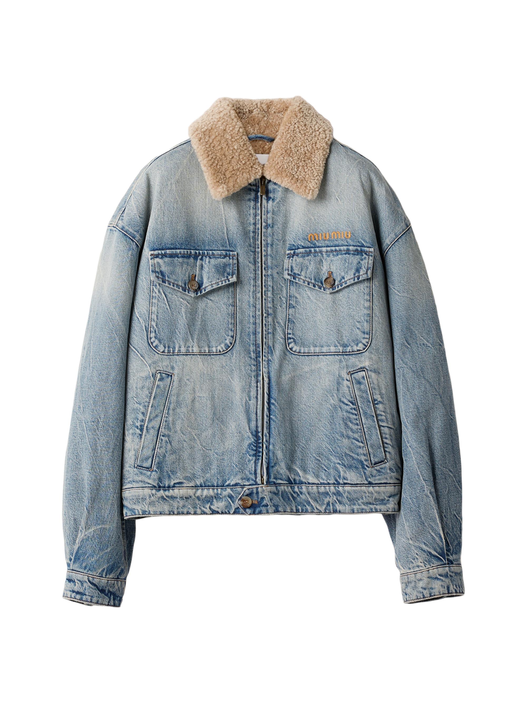 Miu Miu Women's Denim and Shearling Trucker Jacket - Blue
