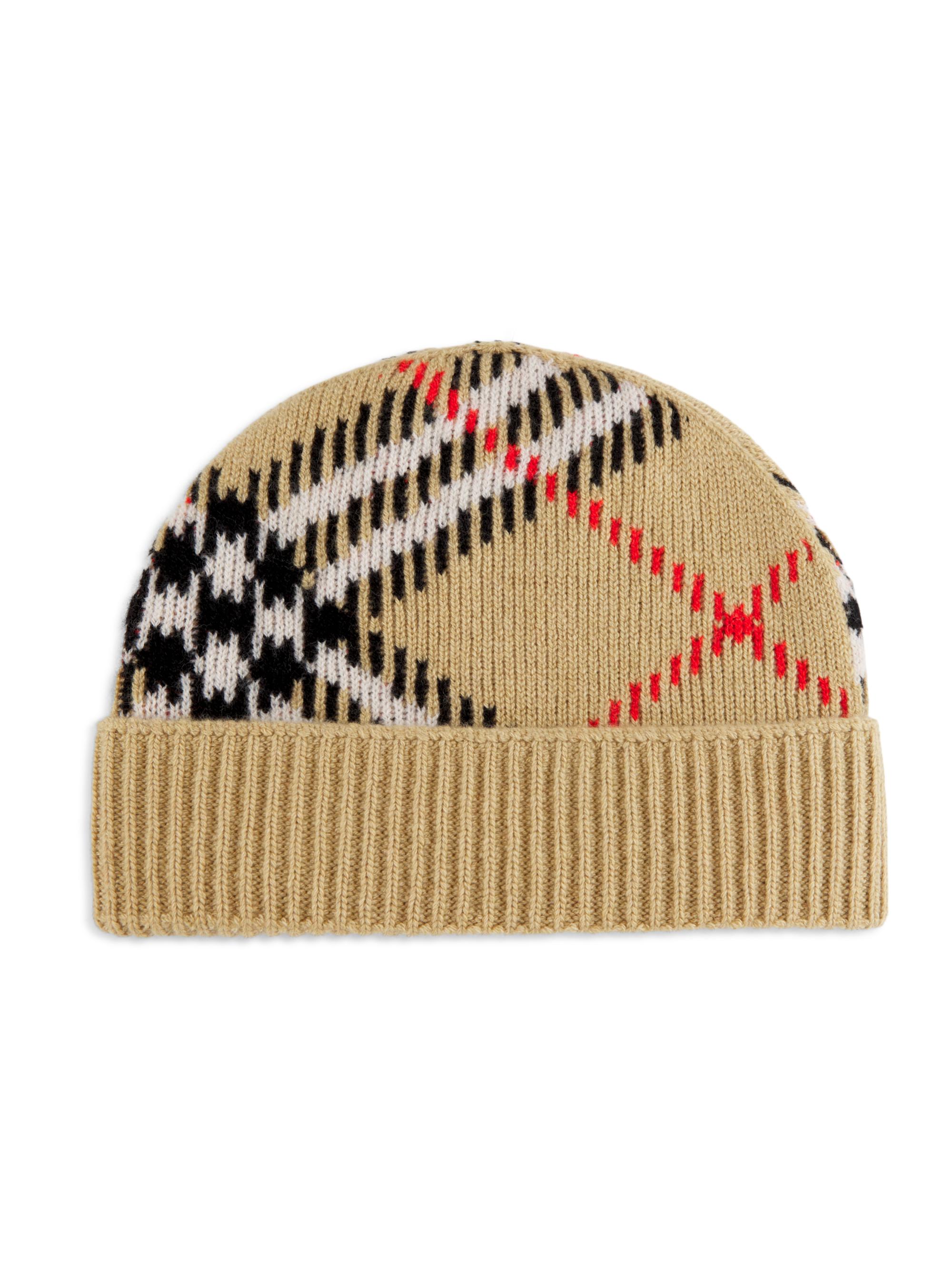 Burberry Women's Check Cashmere Knit Beanie - Sand
