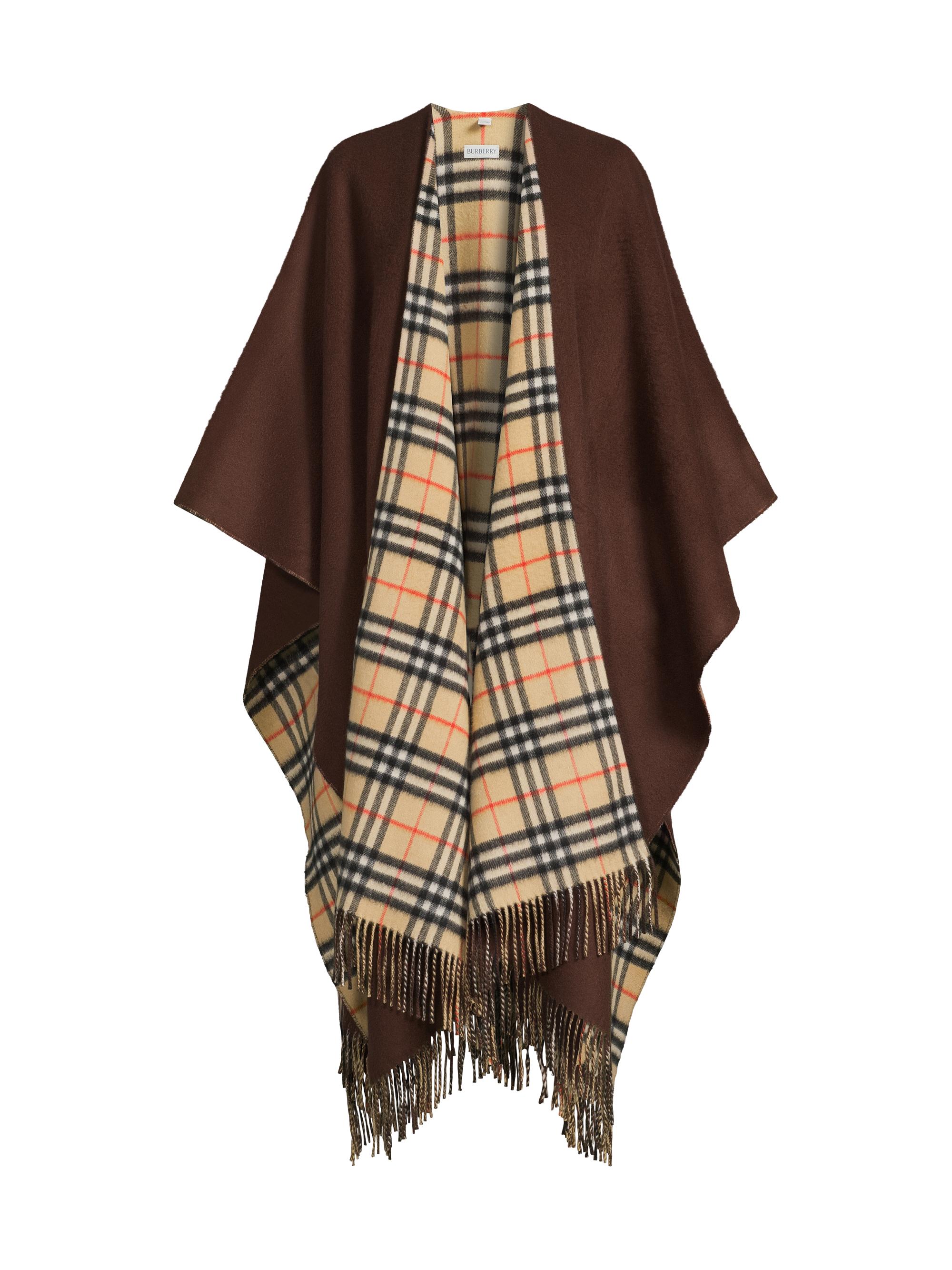 Burberry Women's Charlotte Checked Wool-Cashmere Reversible Cape - Treacle Brown