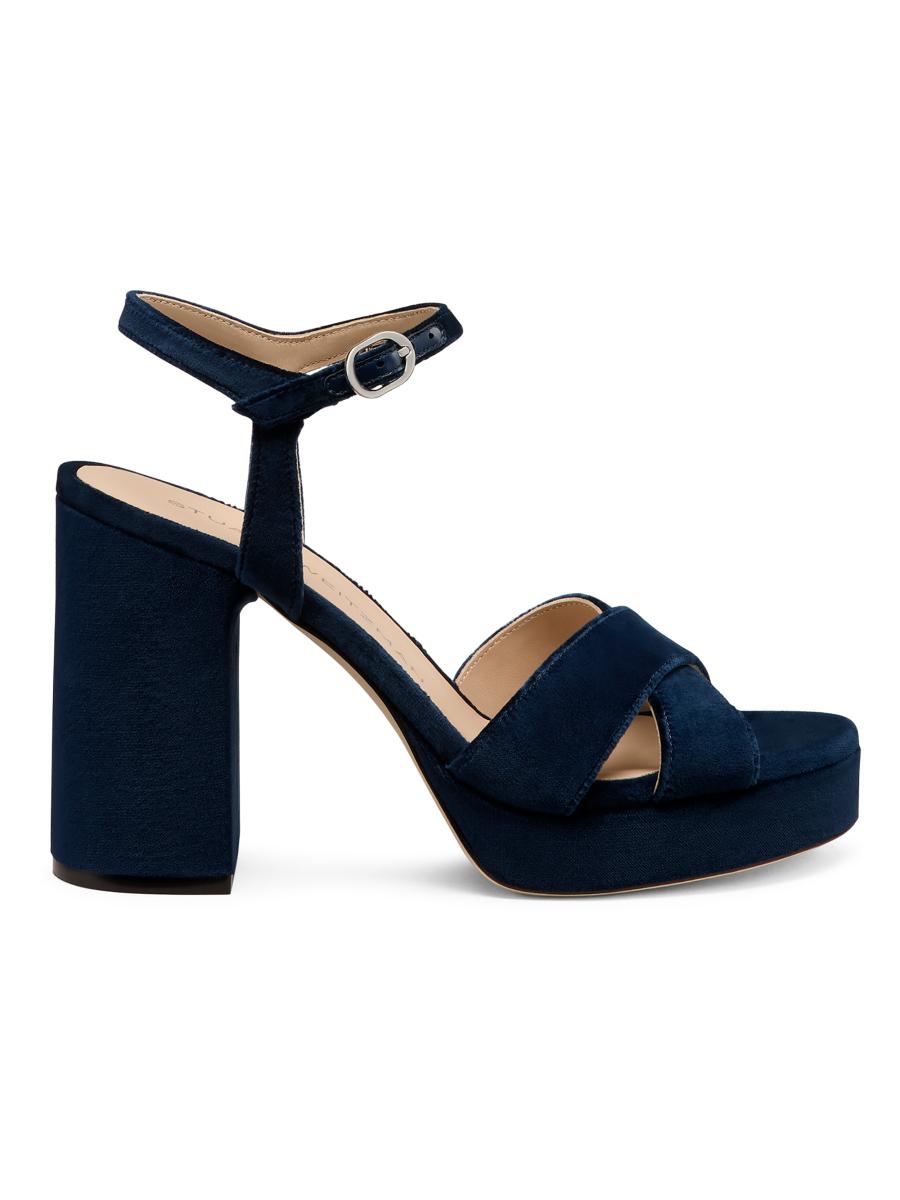 Stuart Weitzman Women's Dayna 90mm Velvet Platform Sandals In Navy Blue