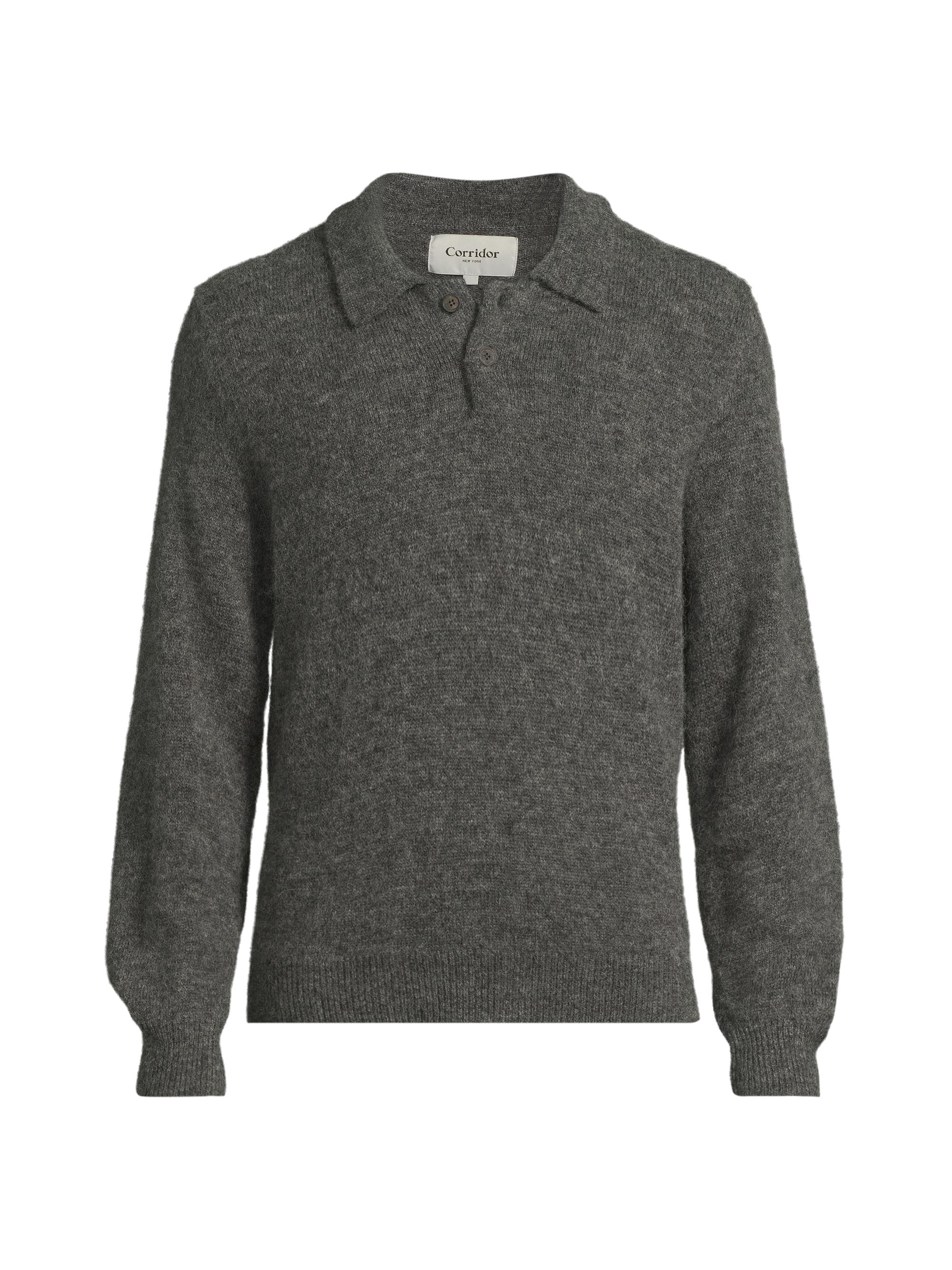 Corridor Men's Brushed Alpaca-Blend Polo Shirt - Charcoal
