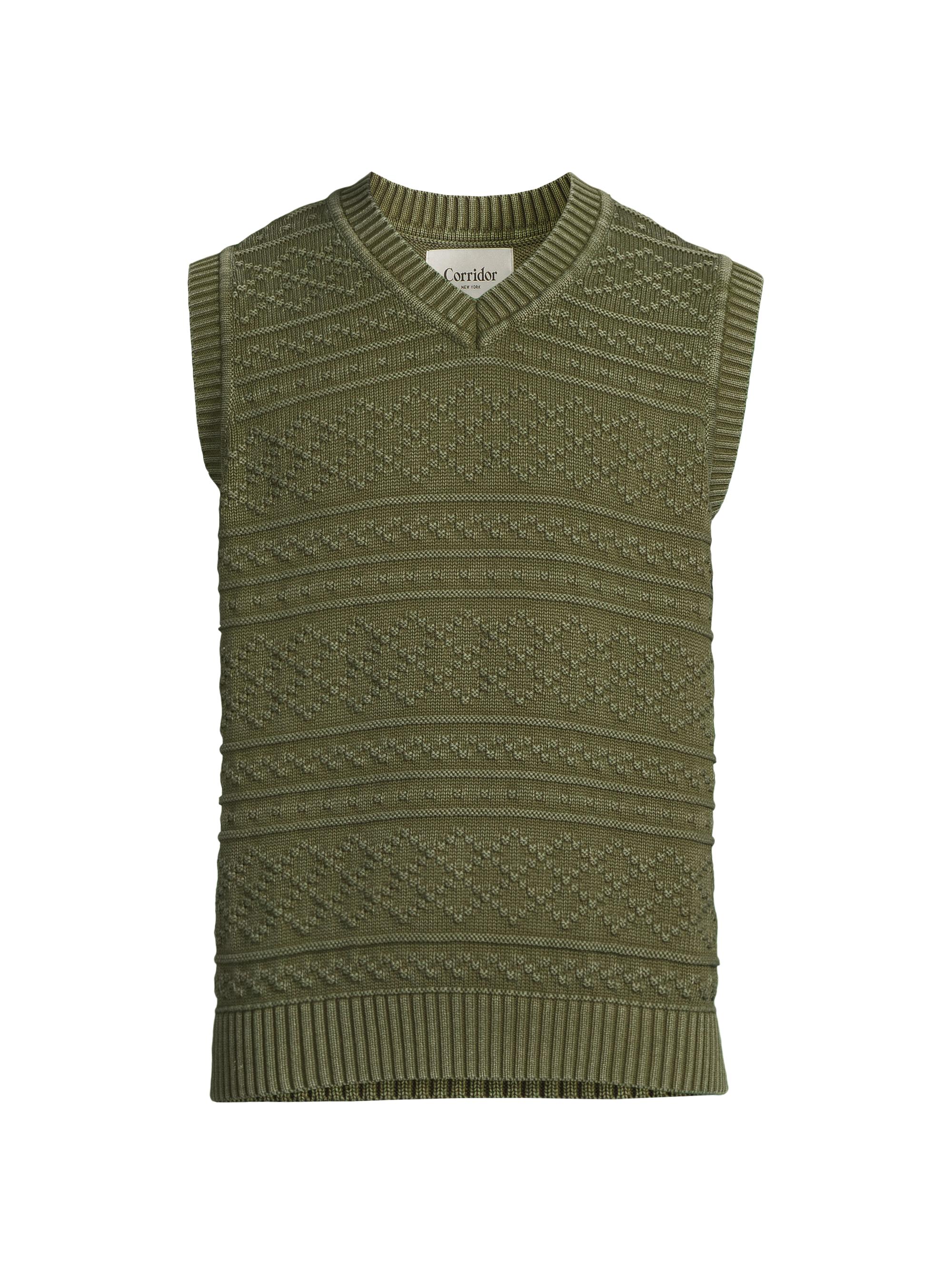 Corridor Men's Cotton Jacquard Sweater Vest - Olive