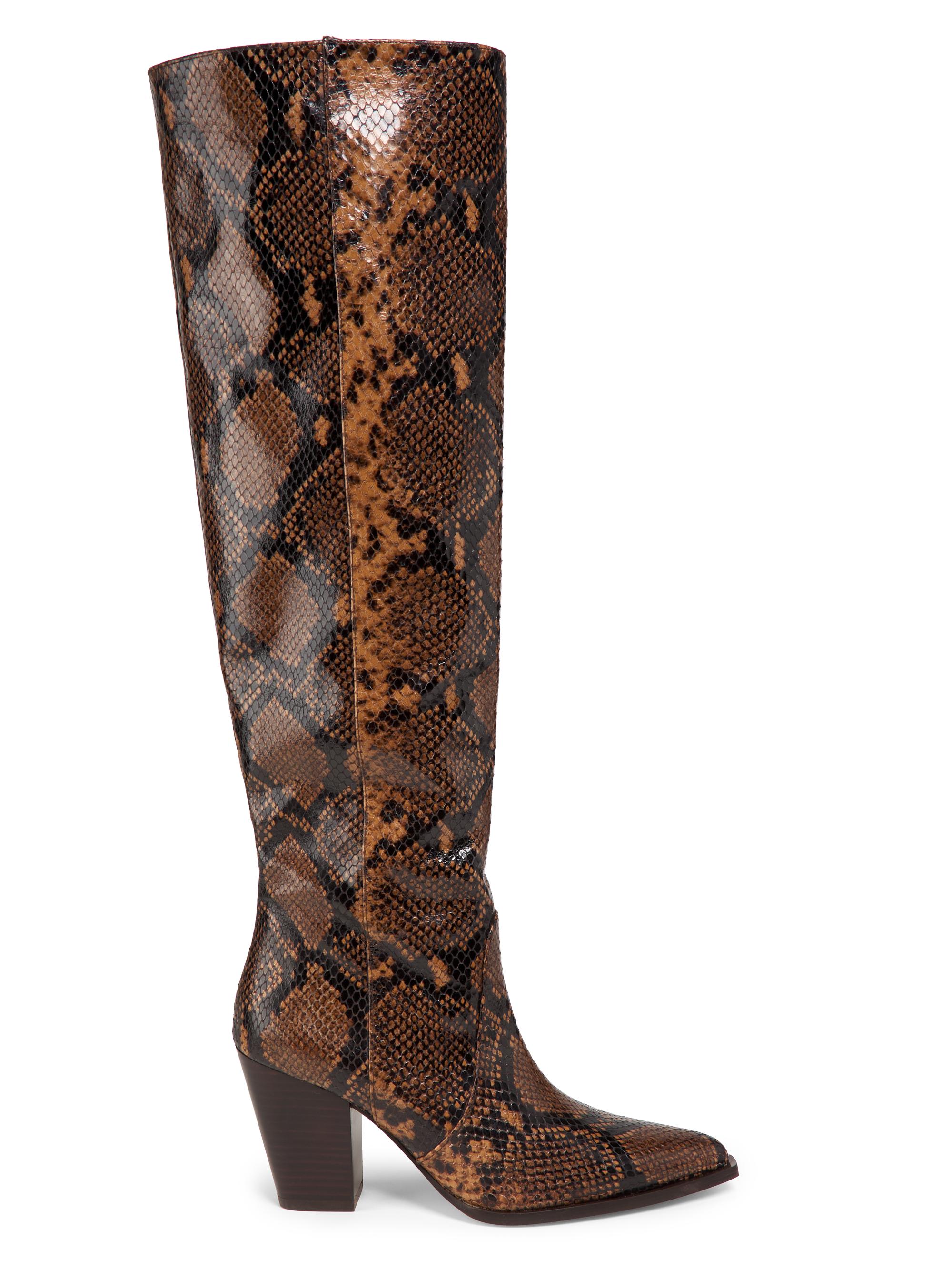 Stuart Weitzman Women's Jolene Snake-Embossed Leather Boots - Espresso