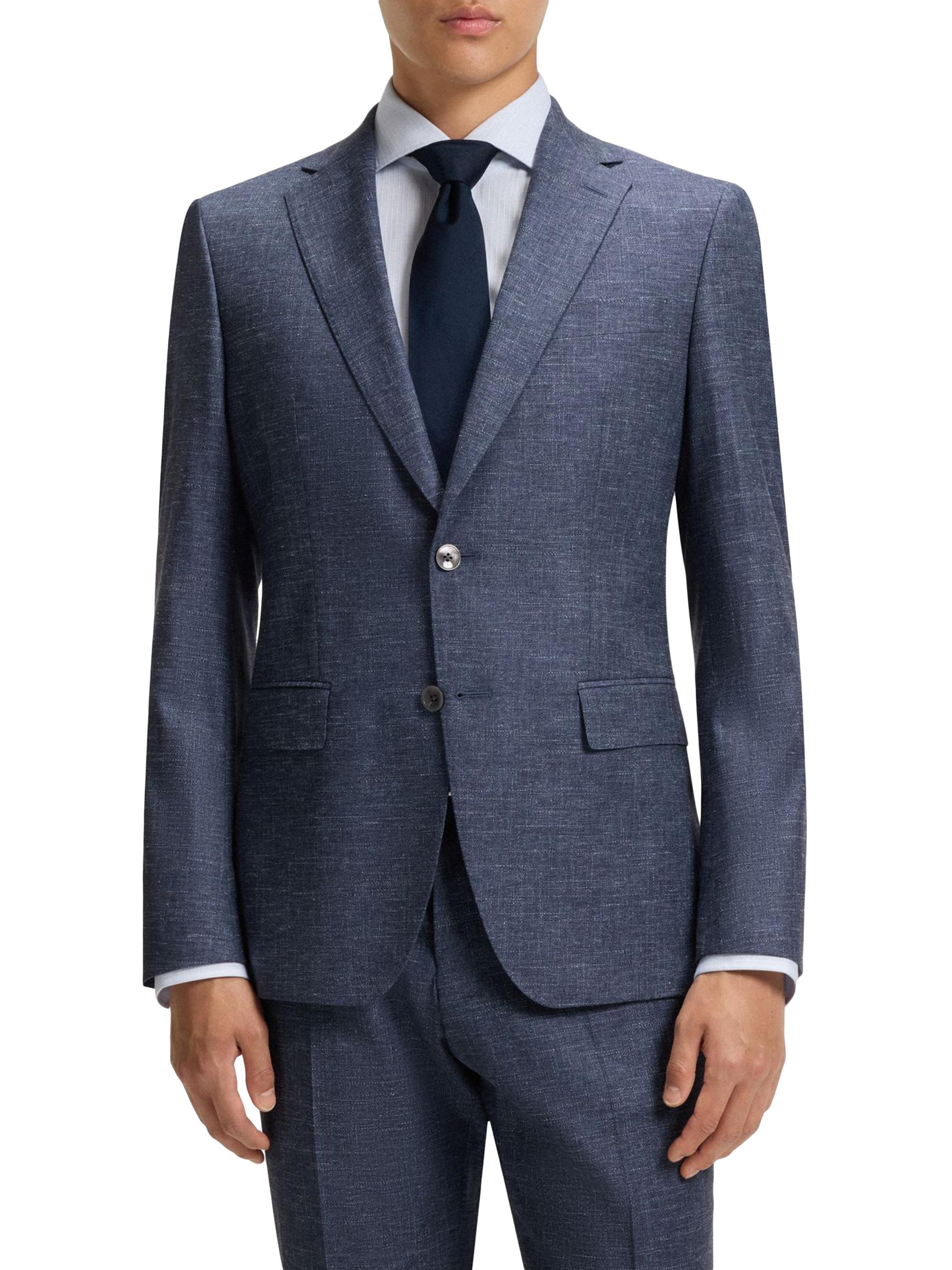 BOSS Men's Slim-Fit Blazer in Patterned Stretch Fabric - Dark Blue